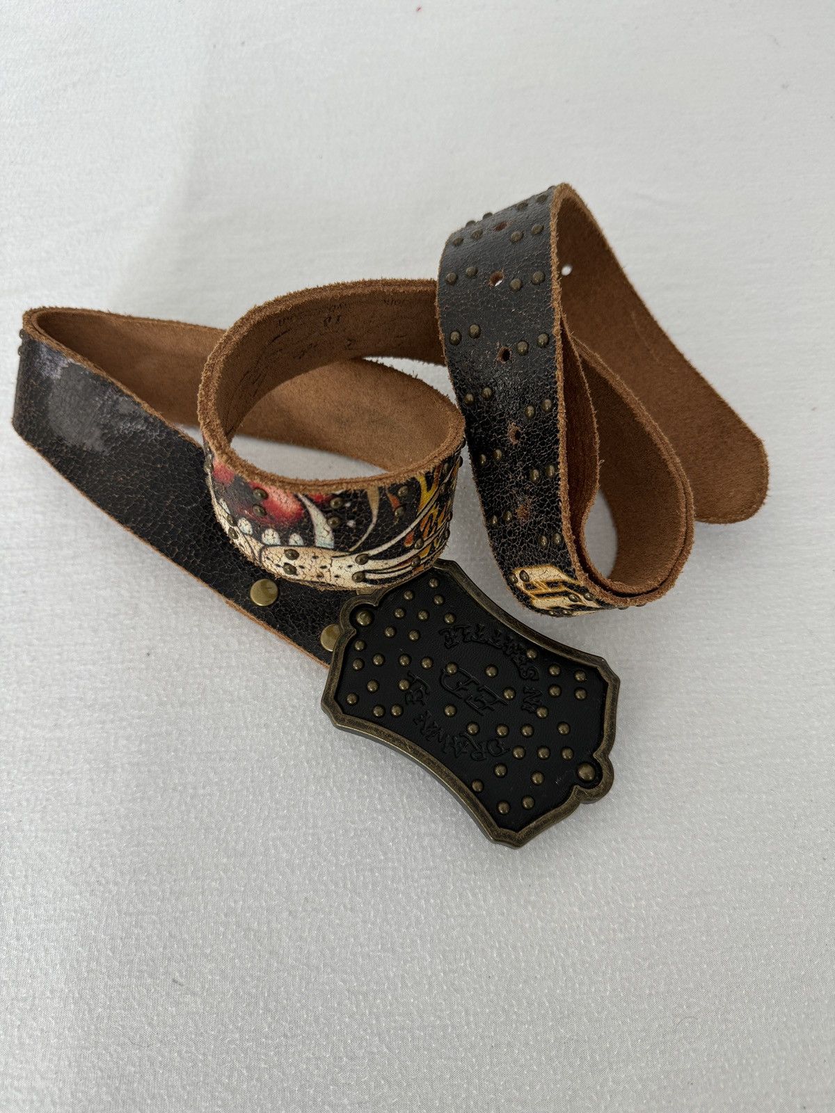 ED HARDY BY CHRISTIAN AUDIGIER LEATHER Belt with buckle SZ M Y2K Ed Hardy × Vintage Ed Hardy By Christian Audigier Vintage  main image 4