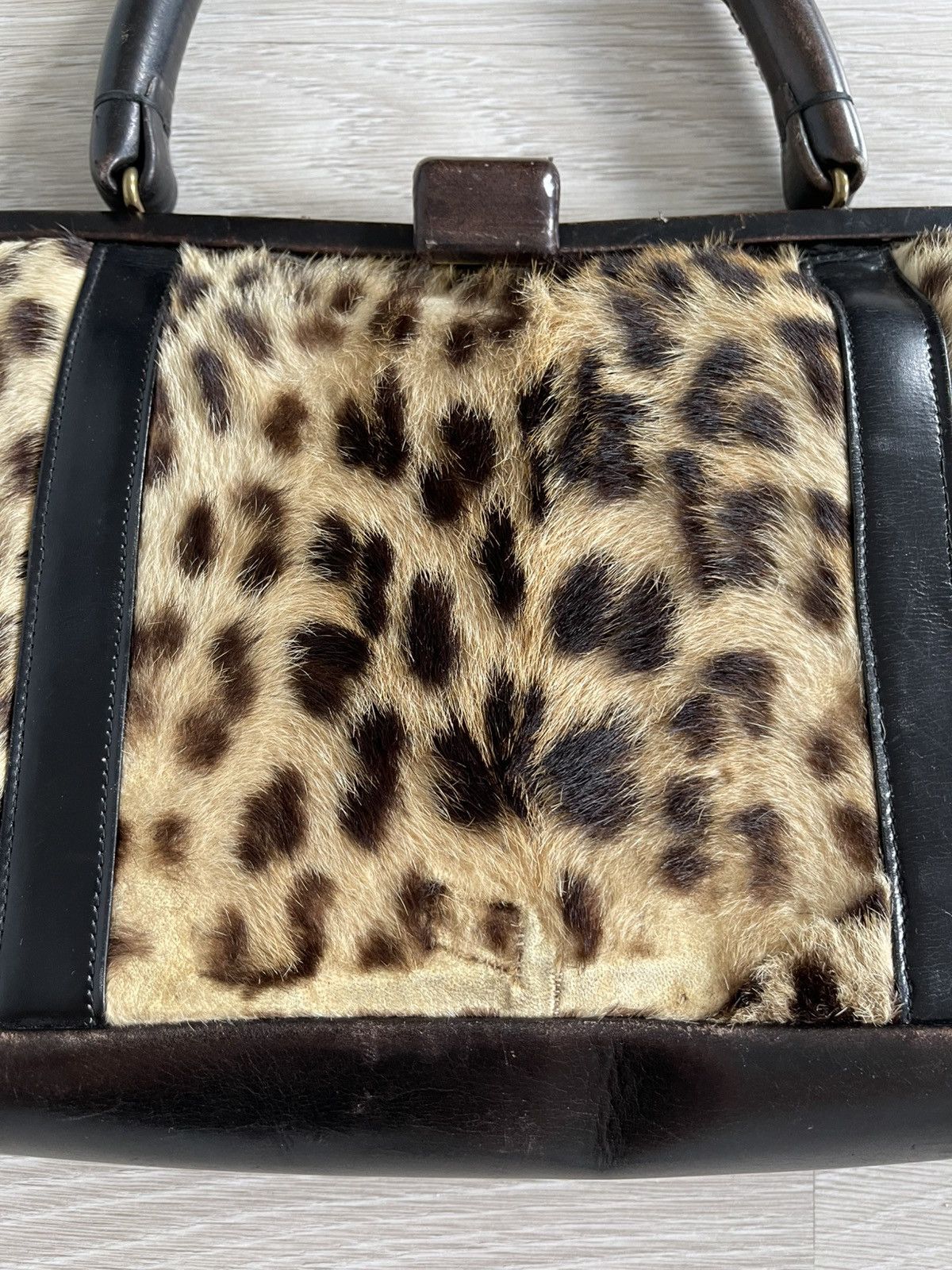 Vintage 40s/50s Leopard Print Fur & Leather Vintage Doctor Bag Purse Size ONE SIZE - 3 Thumbnail
