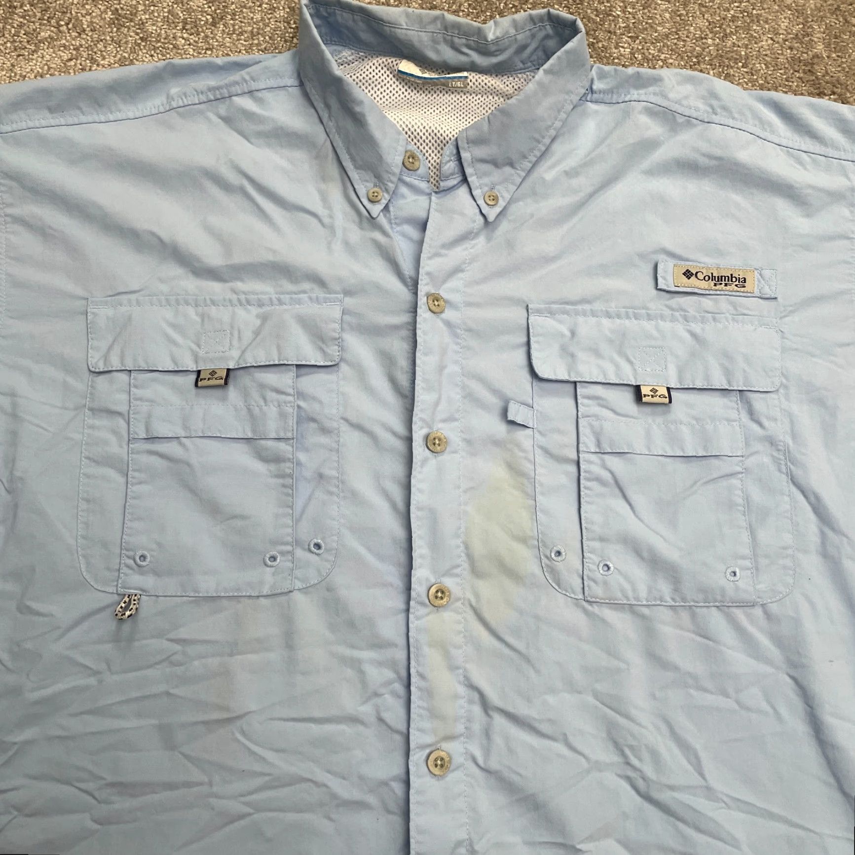 Vintage Columbia PFG Bahama Shirt Mens LT Blue Button-Down Short Sleeve Omni-Shade Fishing Outdoor Casual Travel Size US L / EU 52-54 / 3 - 6 Thumbnail