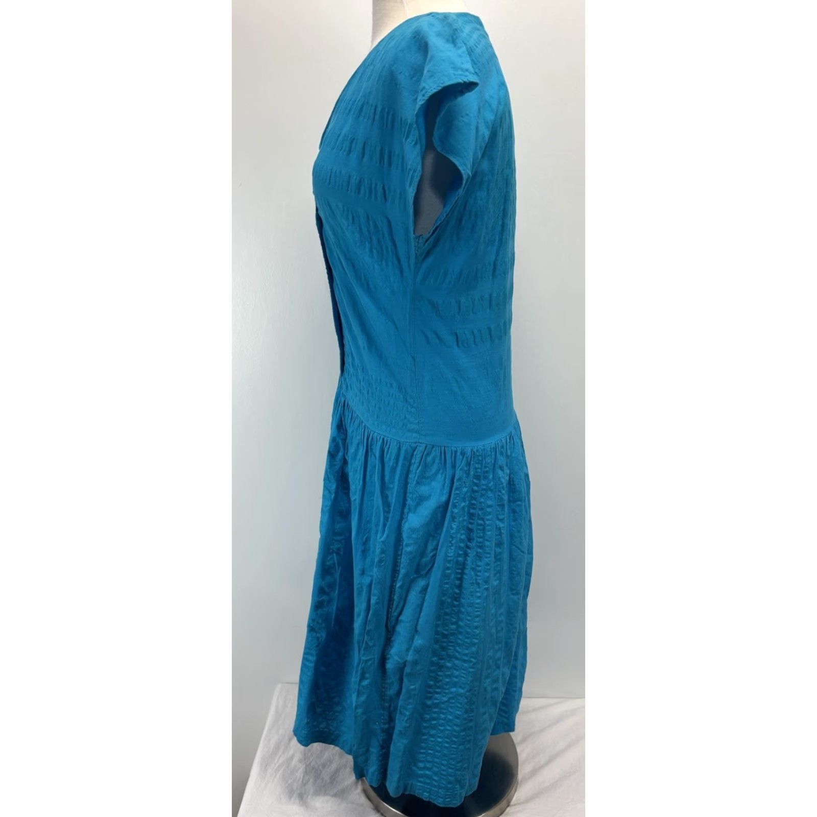 Doublet Vtg Alicia Drop Waist Dress Juniors 7/8 Blue Double Breasted Midi Pockets 80s Womens Size M / US 6-8 / IT 42-44 - 2 Thumbnail