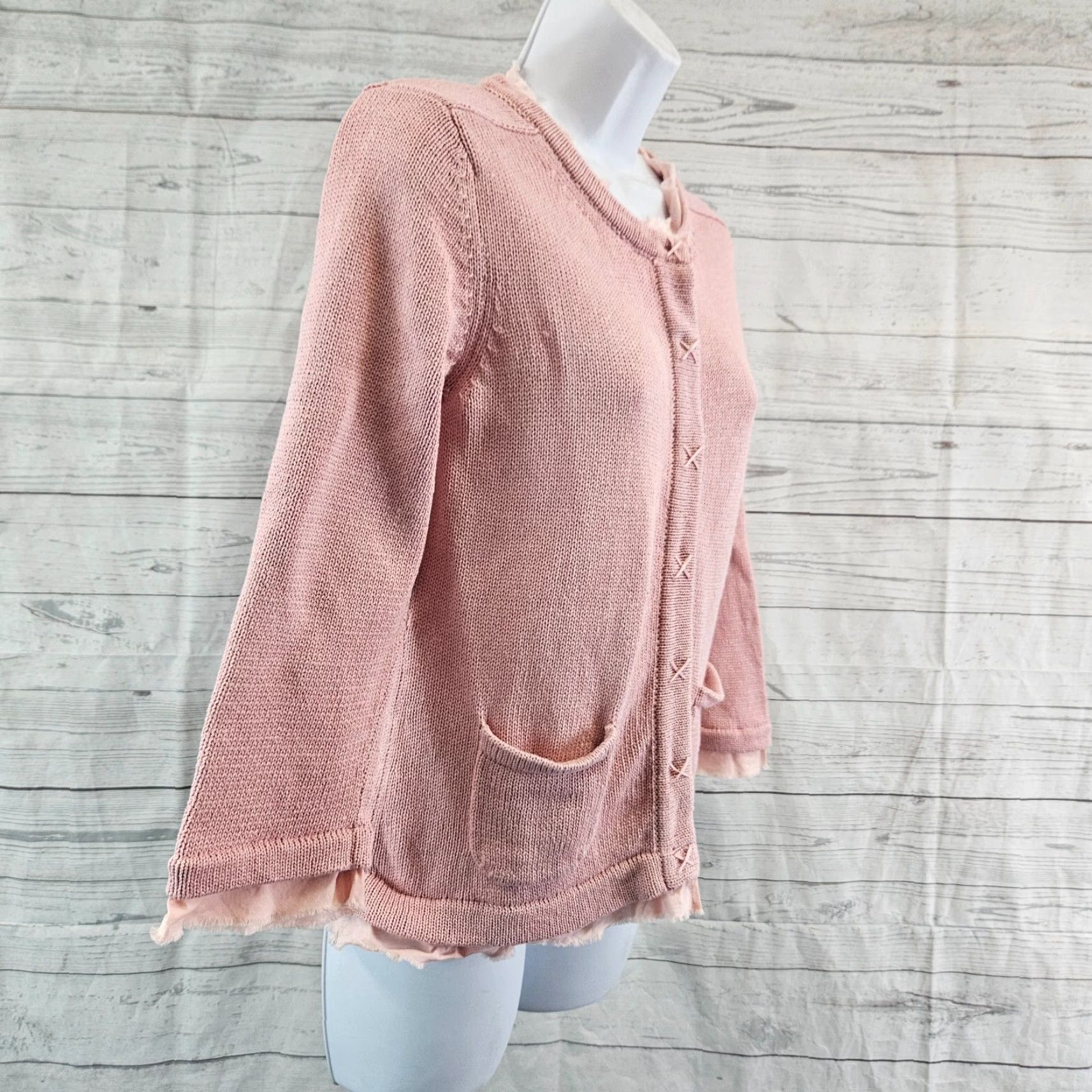 Boden Boden Cardigan Women Knit Cotton 3/4 Sleeve Pink Ruffle Button Sz 8 Size M / US 6-8 / IT 42-44 - 3 Thumbnail