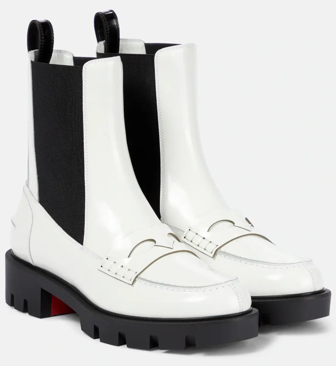 Christian Louboutin Montezu Lug White Black Leather Boots