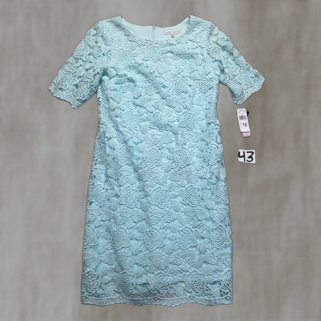 Vintage Sandra Darren Dress Ladies 10 Blue Lace NEW Beautiful Elegant Size L / US 10 / IT 46 - 1 Thumbnail