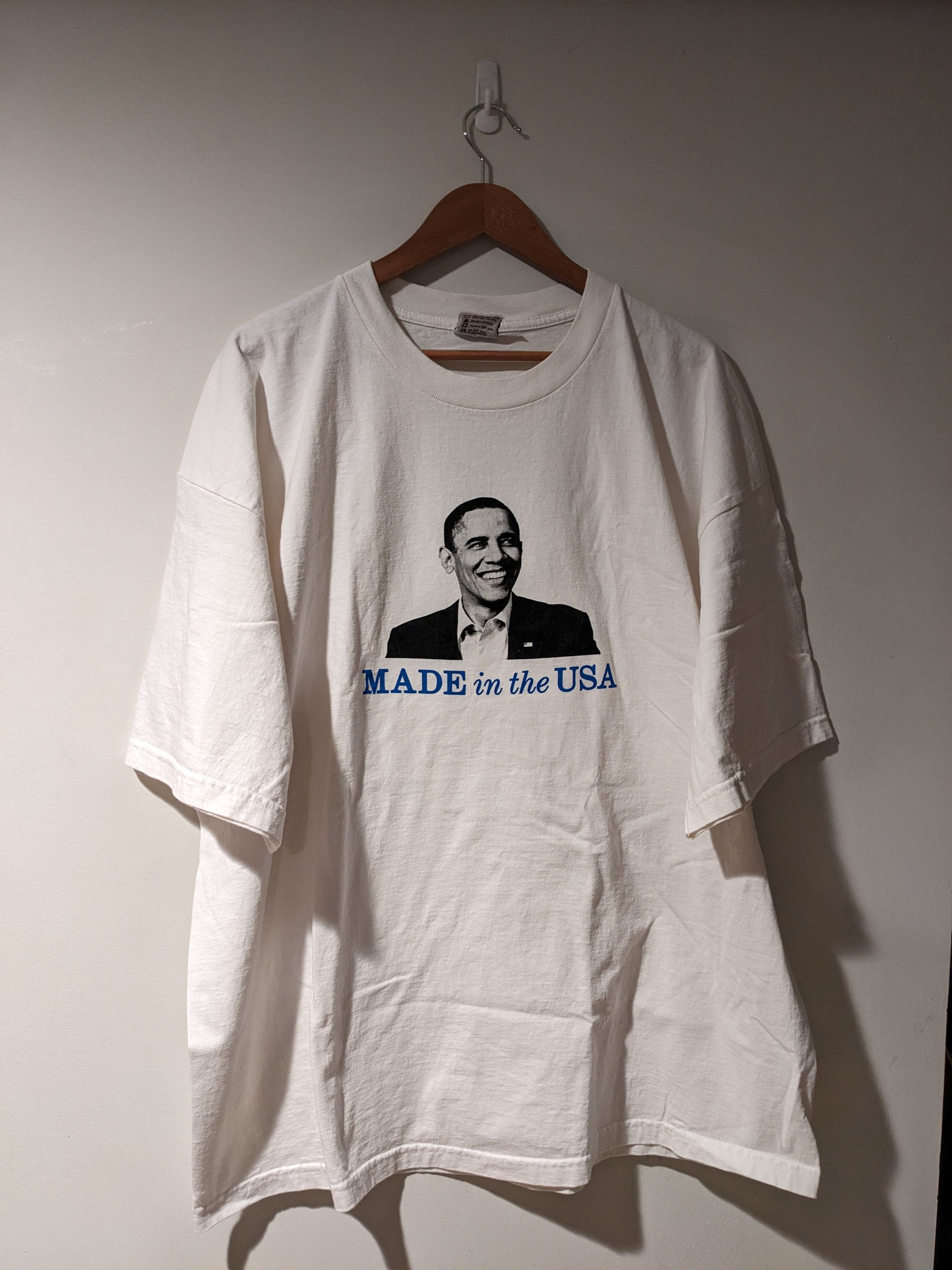 Image of Presidents x Vintage Barack Obama Made In The Usa Birth T-Shirt in White, Men's (Size 2XL)