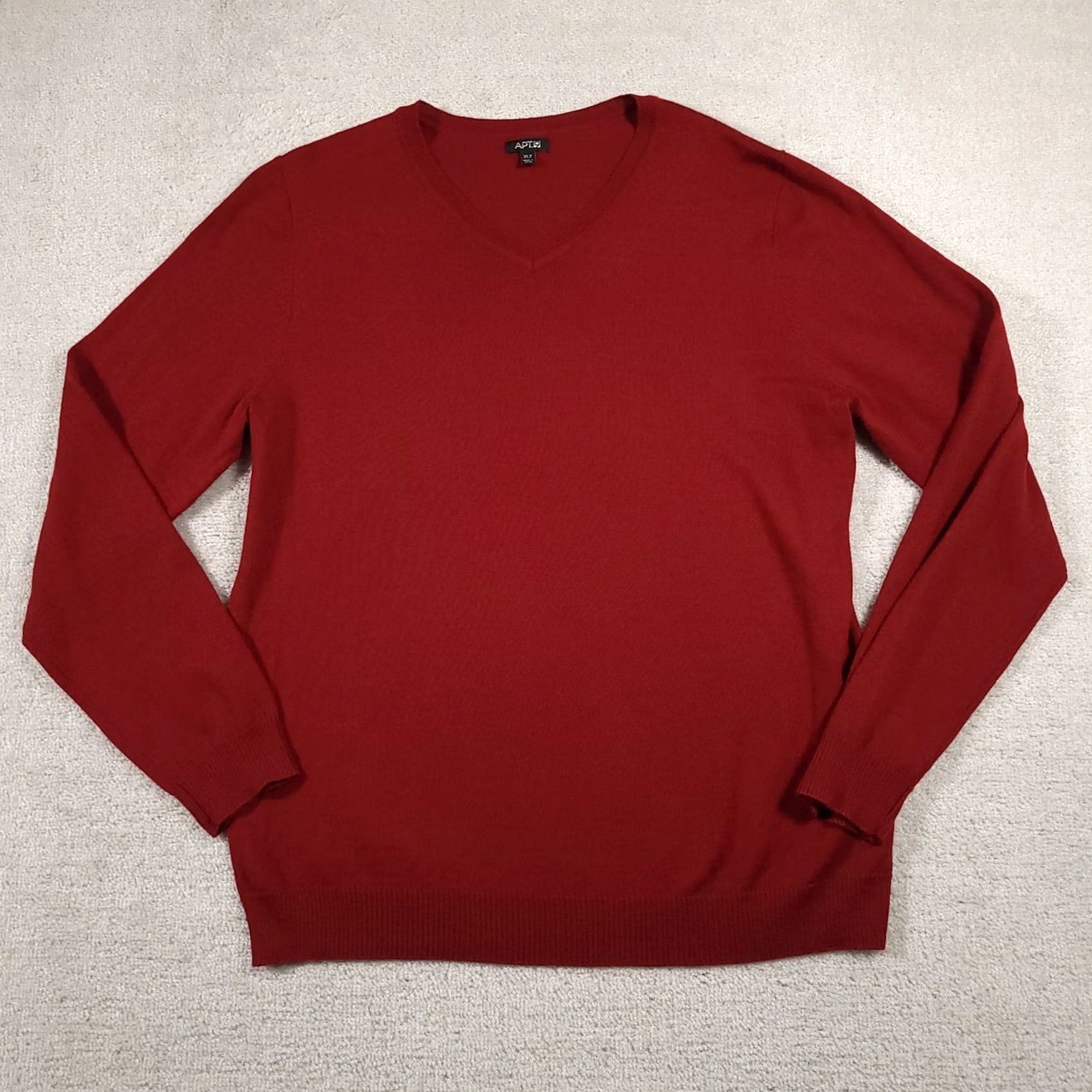 Apt. 9 Apt 9 Sweater XLT Red V-Neck Long Sleeve Merino Wool Blend Pullover Mens Size US XL / EU 56 / 4 - 2 Thumbnail