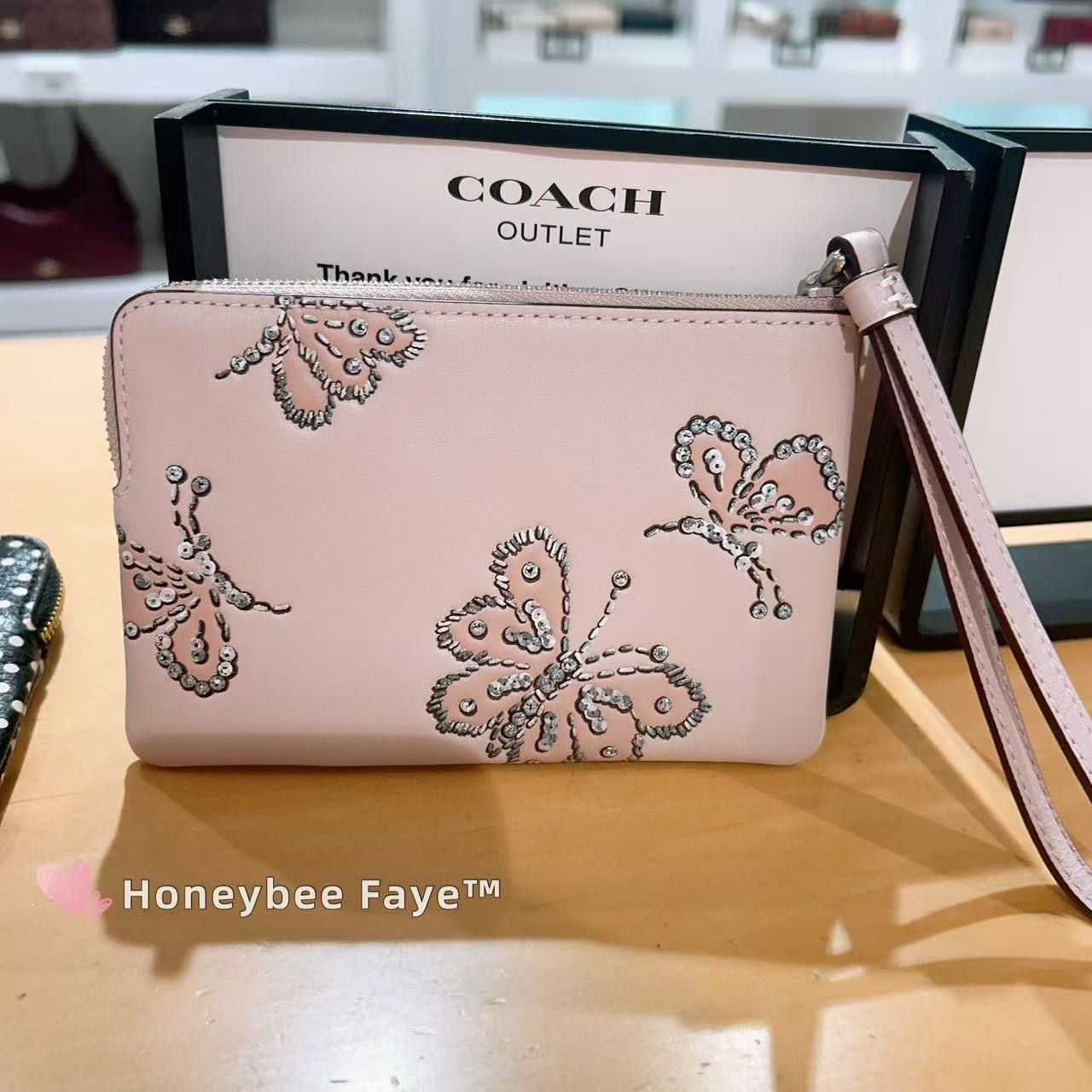 Coach Corner Zip Wristlet With Sparkly Butterfly Print CCJ72 Size ONE SIZE - 2 Thumbnail