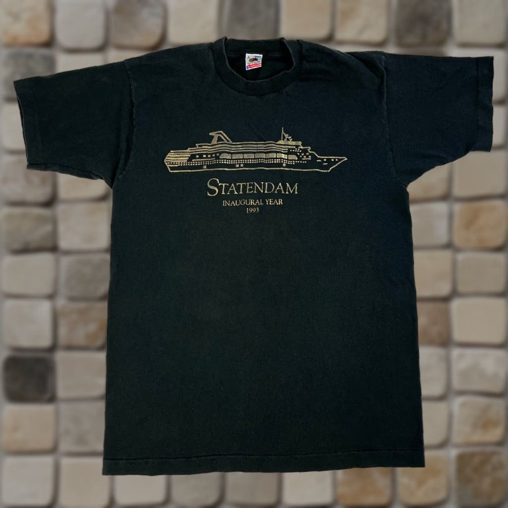 Fruit Of The Loom VINTAGE Statendam Inaugural Year 1993 Unisex Adult T-Shirt Crew Neck Short Sleeve 100% Pre-Shrunk Cotton Made in USA Fruit of the Loom Black L Size US L / EU 52-54 / 3 - 1 Thumbnail