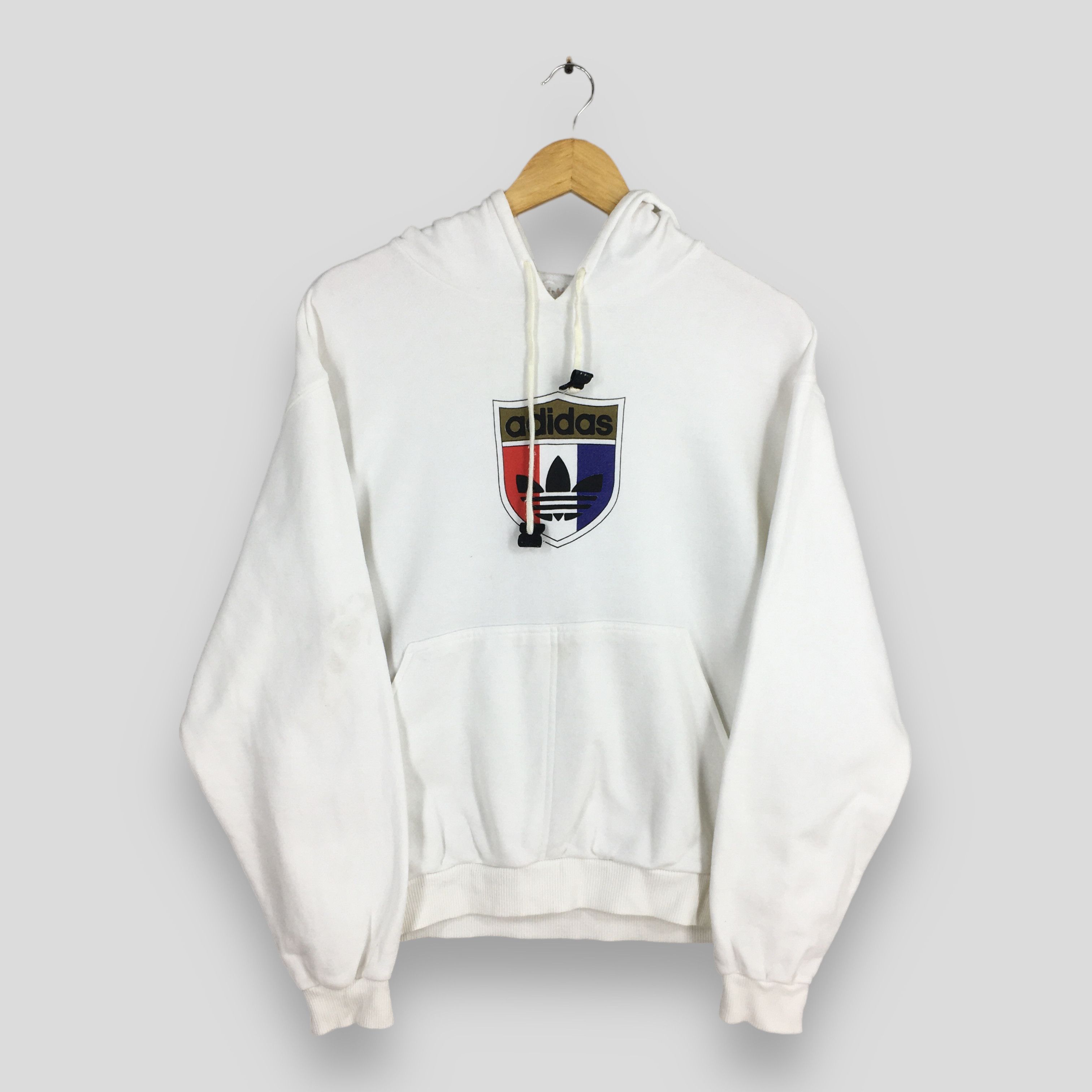 Vintage Adidas Trefoil White Hoodie Sweater Medium