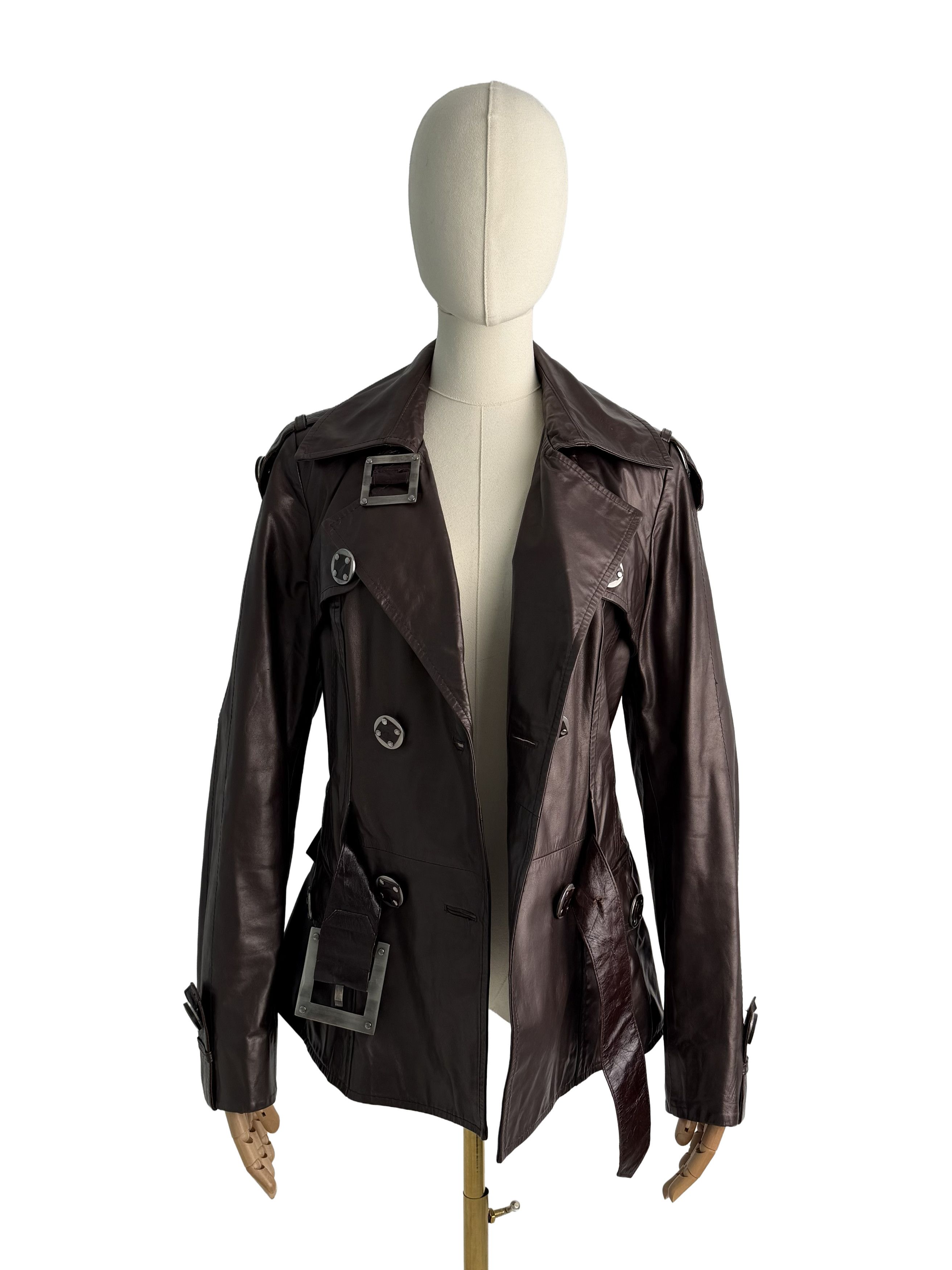 Vintage Vintage Leather Trench Jacket Belted Double Breasted Coat Size S / US 4 / IT 40 - 3 Thumbnail