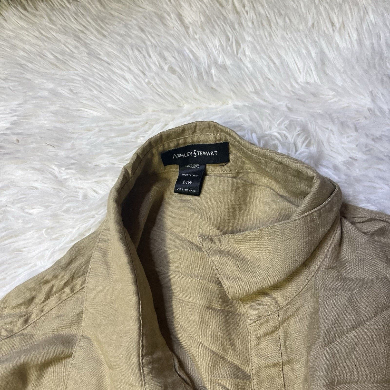 Other ashley stewart 24w beige long sleeve Top Shirt Linen Blend Size 4XL / US 24-26 - 2 Thumbnail
