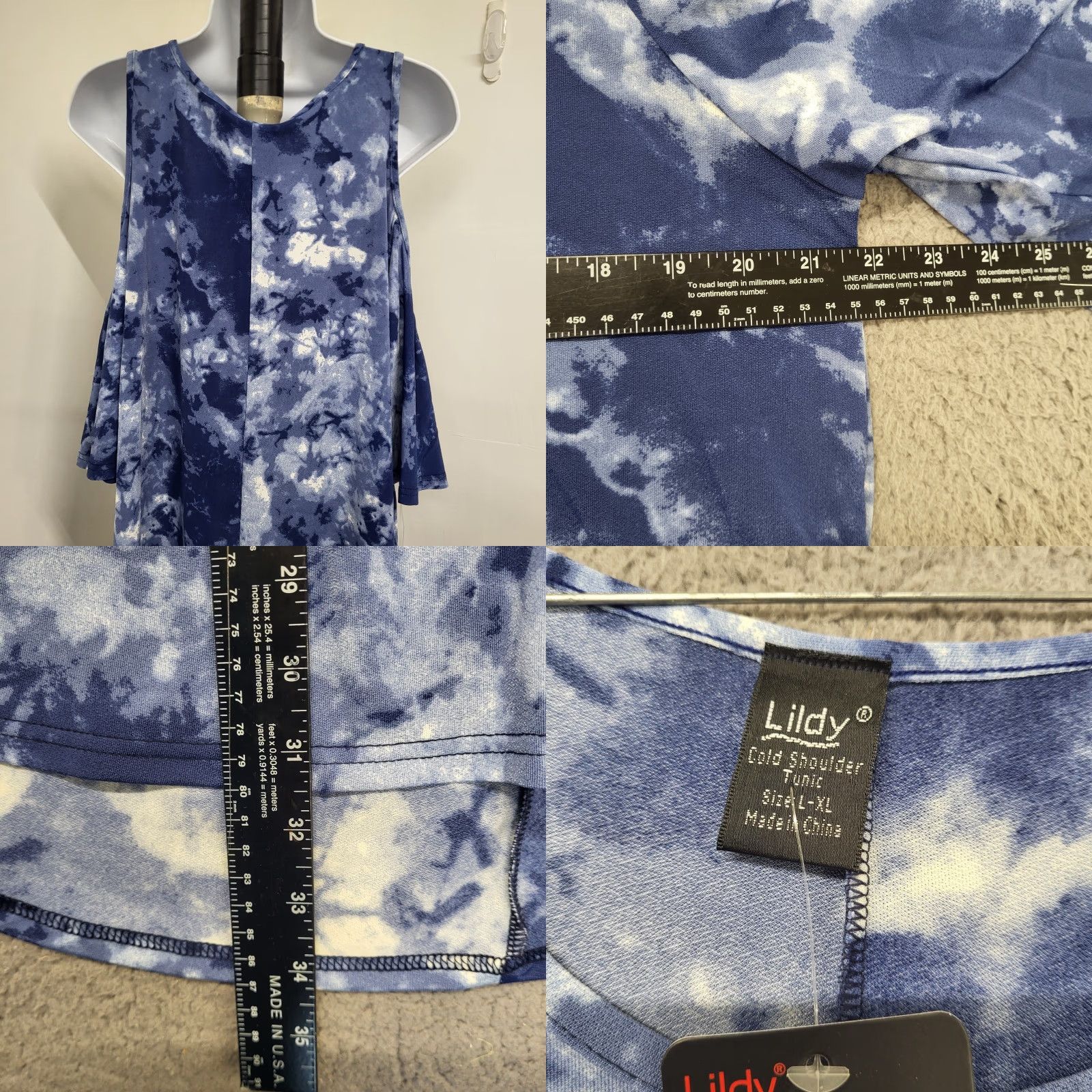 Vintage Lildy Blouse Women L/XL Cold Shoulder Tunic Top Tie Dye Blue White Floral Bohemian Beach Tropical 3/4 Sleeve Shirt Shirt Womens Ladies Clothing NWT Size L / US 10 / IT 46 - 8 Thumbnail