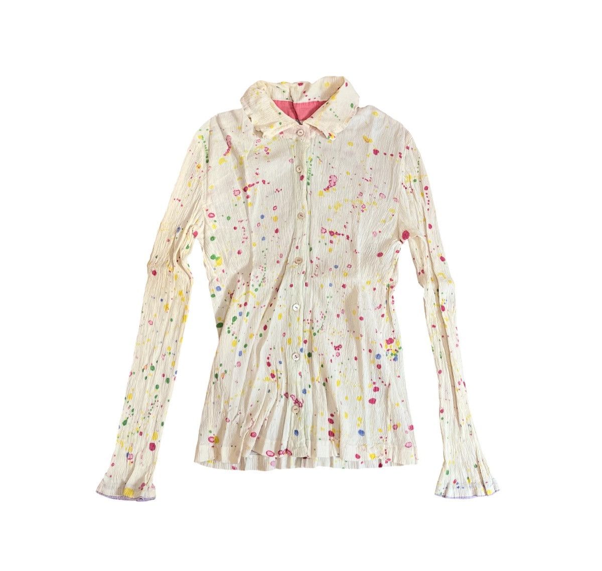 Issey Miyake Tsumori chisato crinkle pleated paint splatter cream shirt Size S / US 4 / IT 40 - 1 Thumbnail