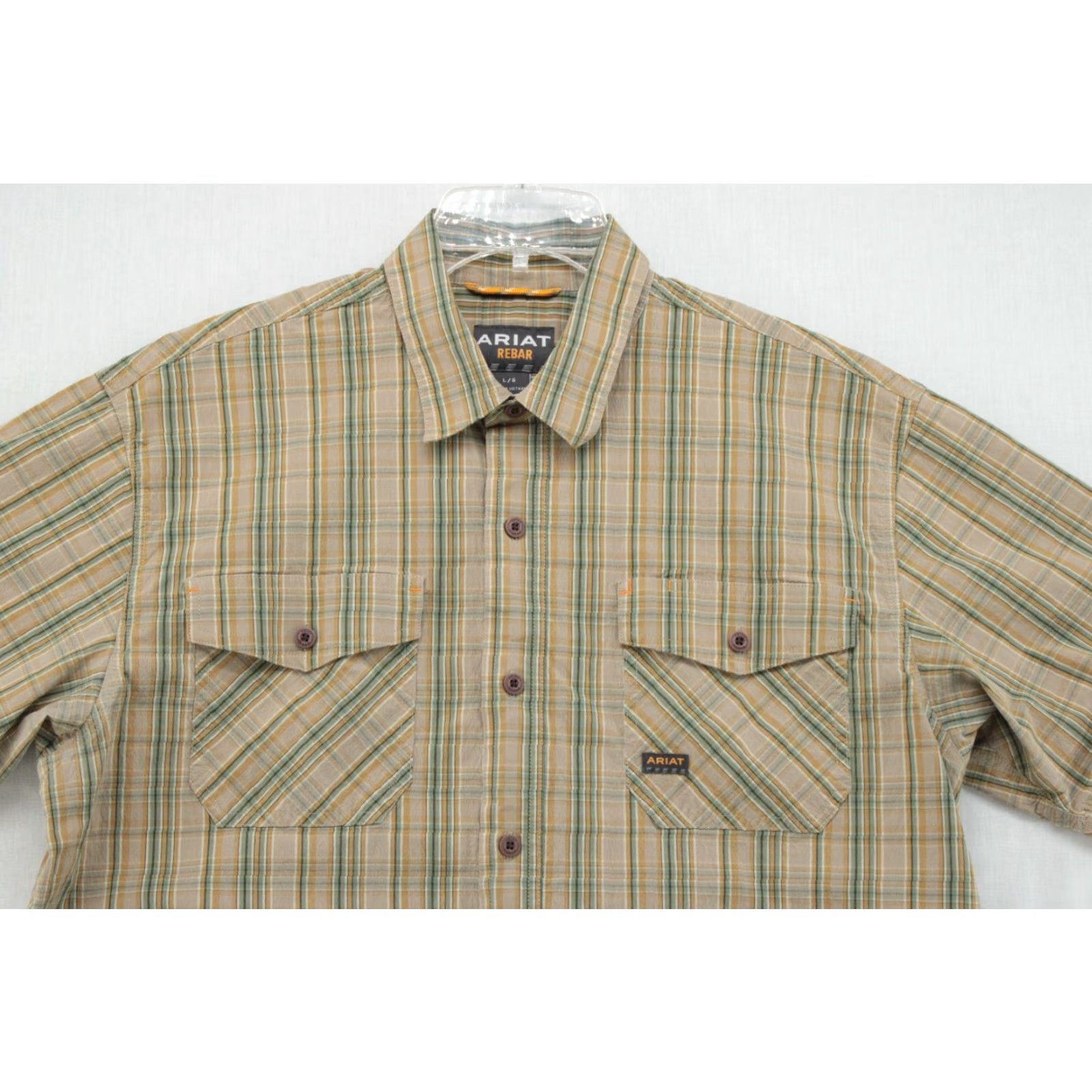 Ariat Ariat Rebar Western Shirt Men's L Brown Green Check Button Short Sleeve Cowboy Shirt Size US L / EU 52-54 / 3 - 2 Thumbnail