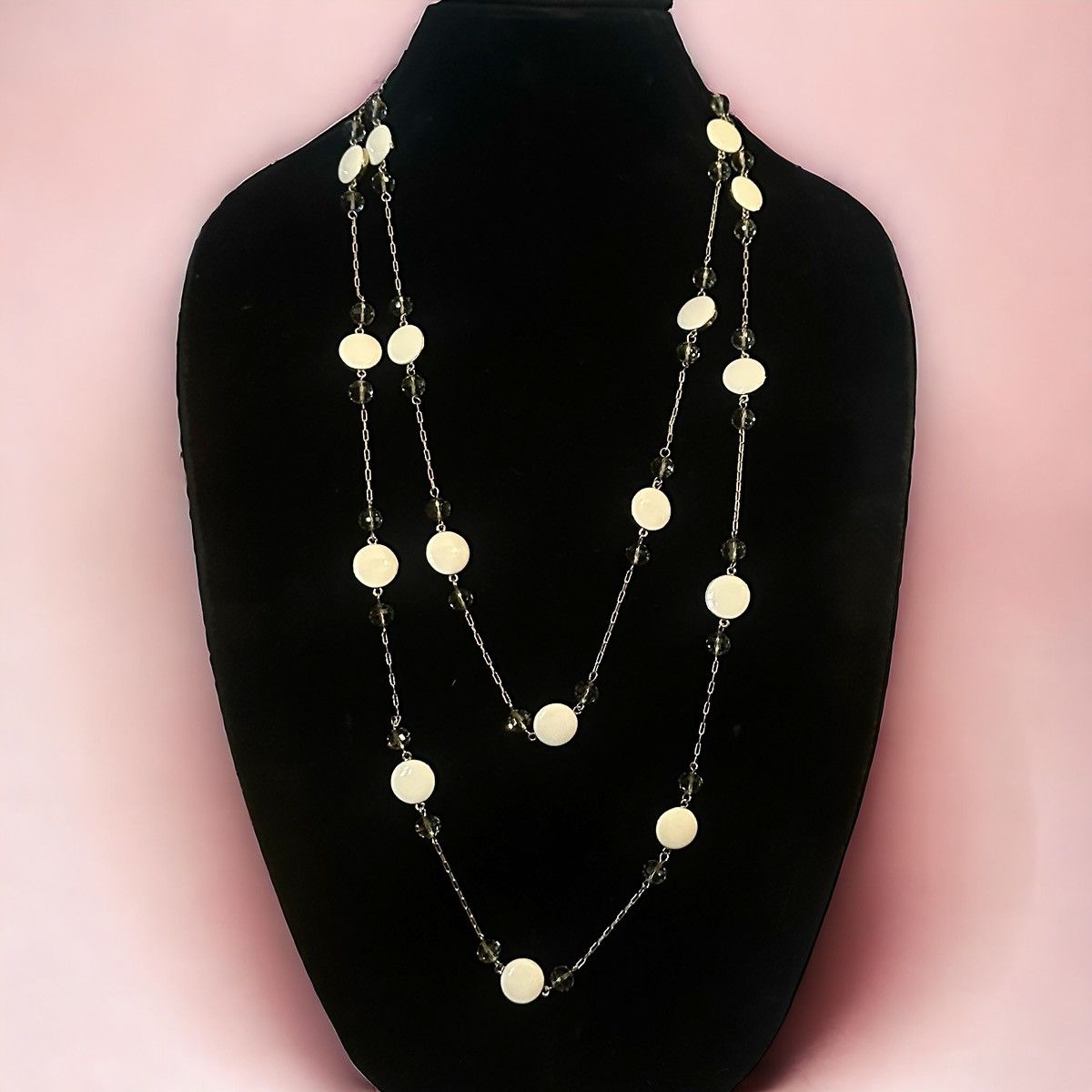 Other Long stationed cabochon stone and smokey glass bead necklace Size ONE SIZE - 1 Thumbnail