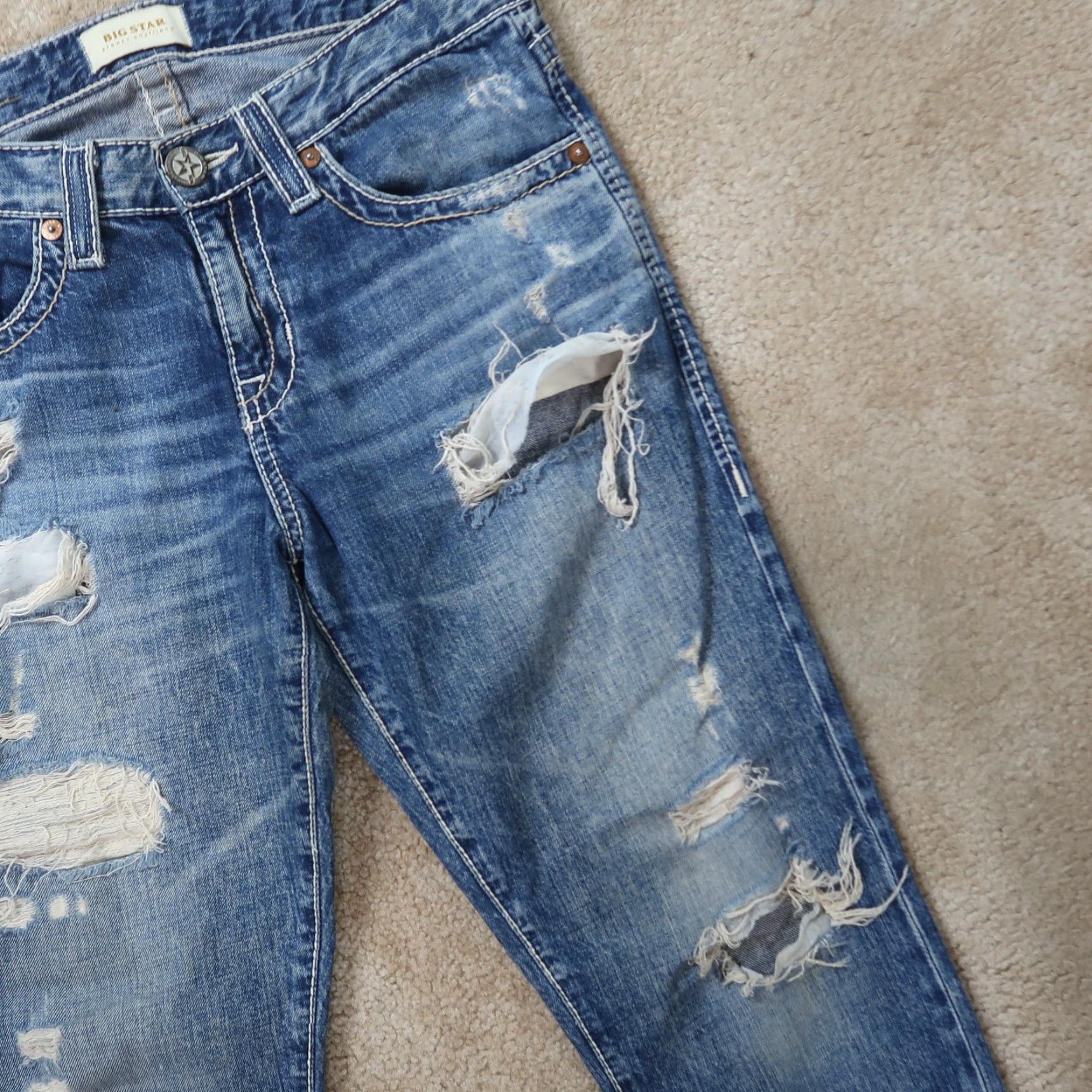 Denime BIG STAR Jeans Women 27 Blue Stretch Denim Boyfriend Slim 5-Pocket Mid Rise Cotton Blend Denim Size 27" / US 4 / IT 40 - 2 Thumbnail