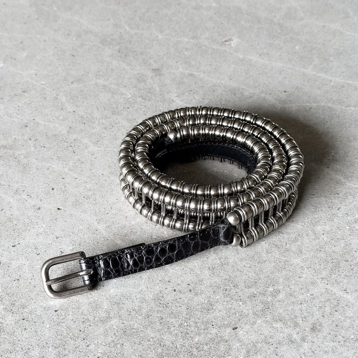 Dries Van Noten Dries Van Noten Croc Embossed Leather Metal Chain Link Belt Size 32 - 1 Thumbnail