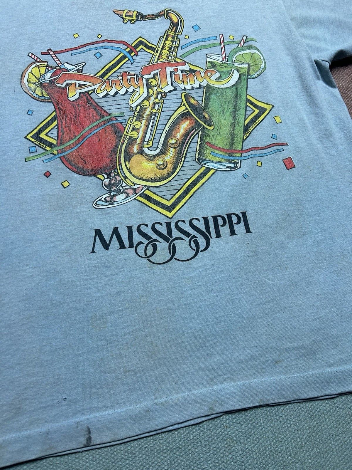 Vintage Vtg 80s t shirt party time Mississippi jazz alcohol distre L Size US L / EU 52-54 / 3 - 4 Thumbnail