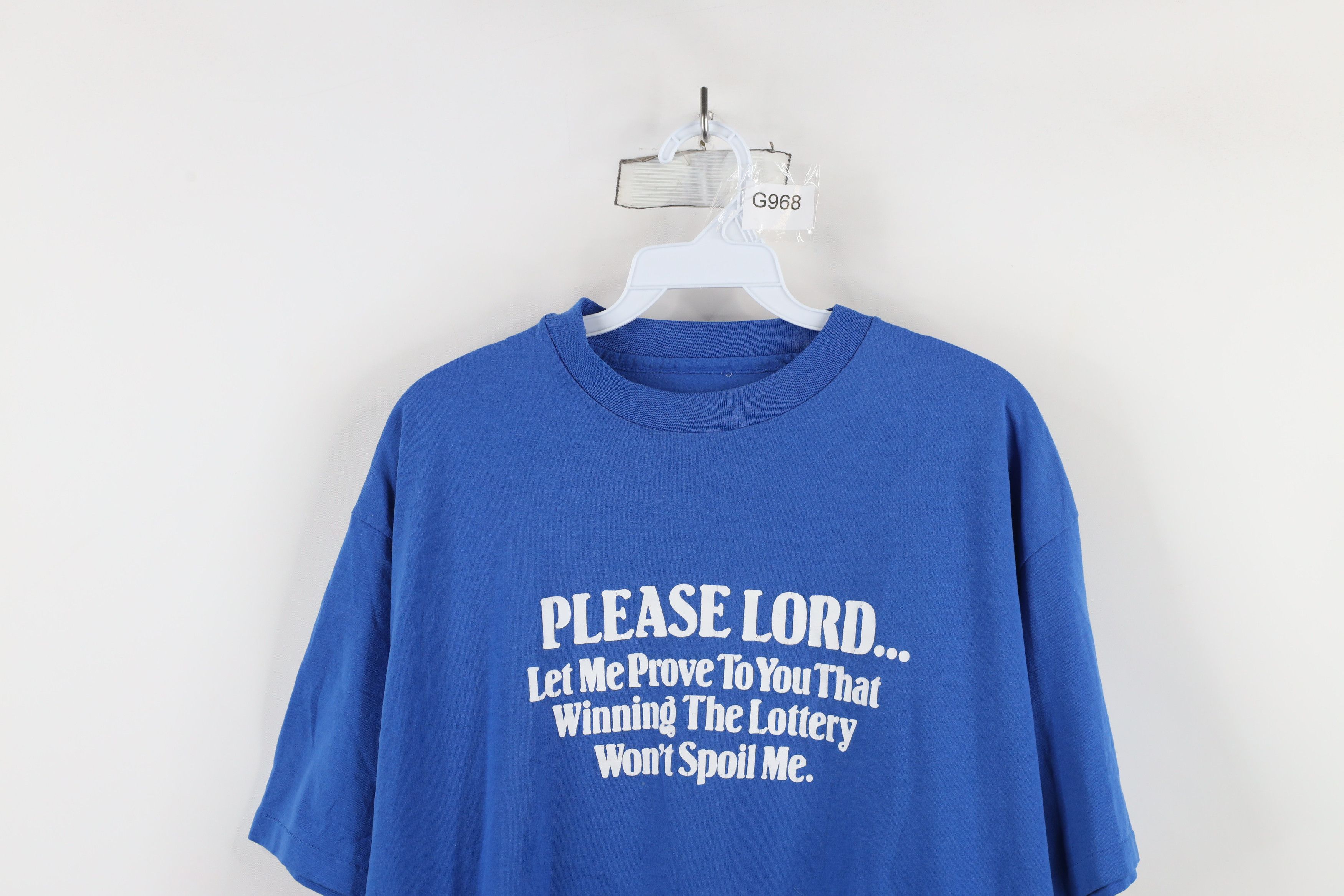 Vintage Vintage 90s Please Lord Let Me Win The Lottery T-Shirt Blue Size US L / EU 52-54 / 3 - 2 Thumbnail