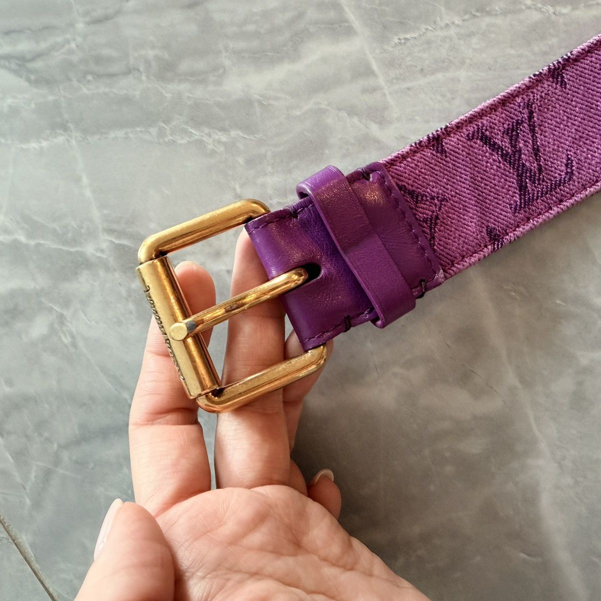 Louis Vuitton 2019 monogram denim 95cm belt purple Size ONE SIZE - 7 Thumbnail