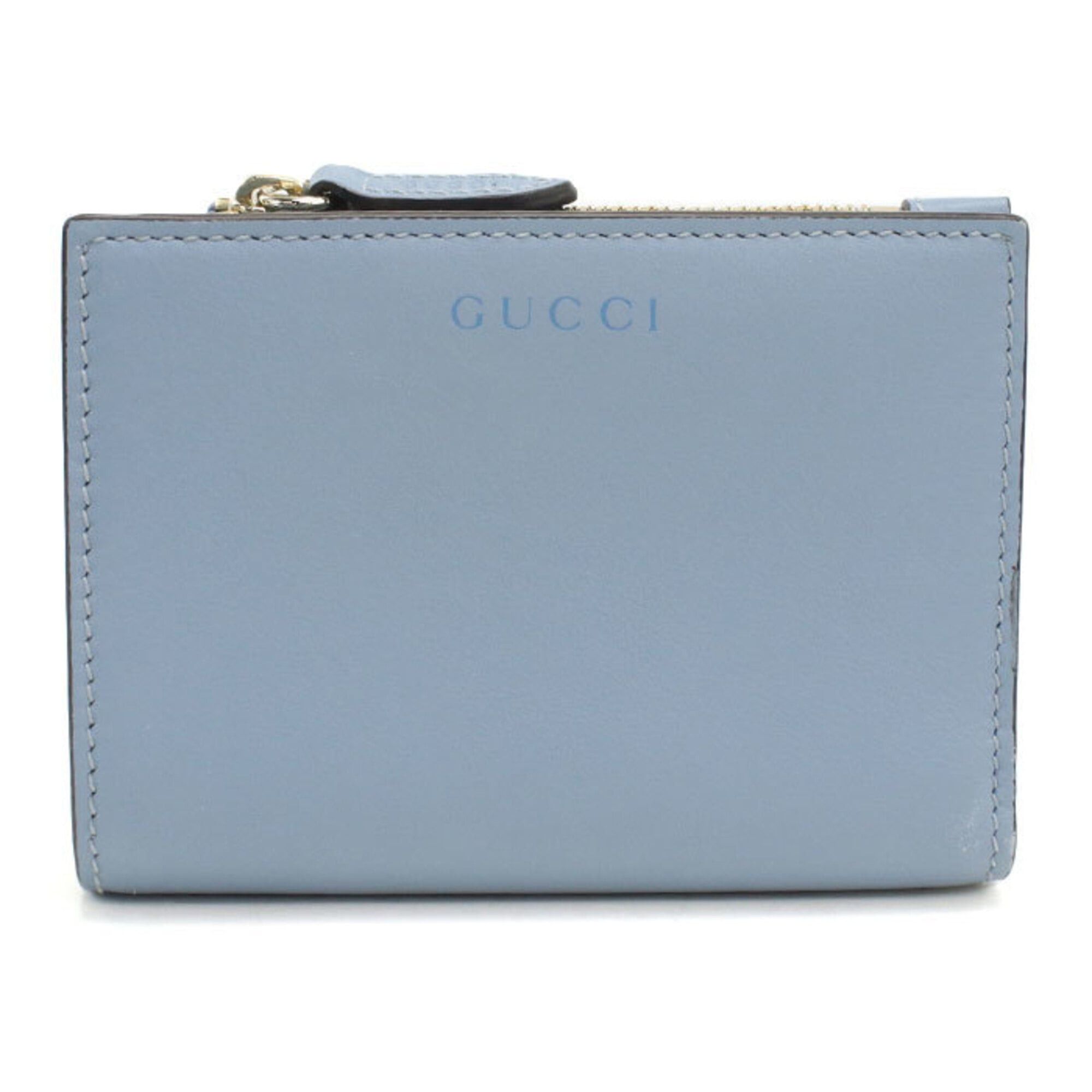 Gucci GUCCI Bi-fold Wallet 826718 Medium Zip GG Emblem Women's Blue Size ONE SIZE - 1 Thumbnail