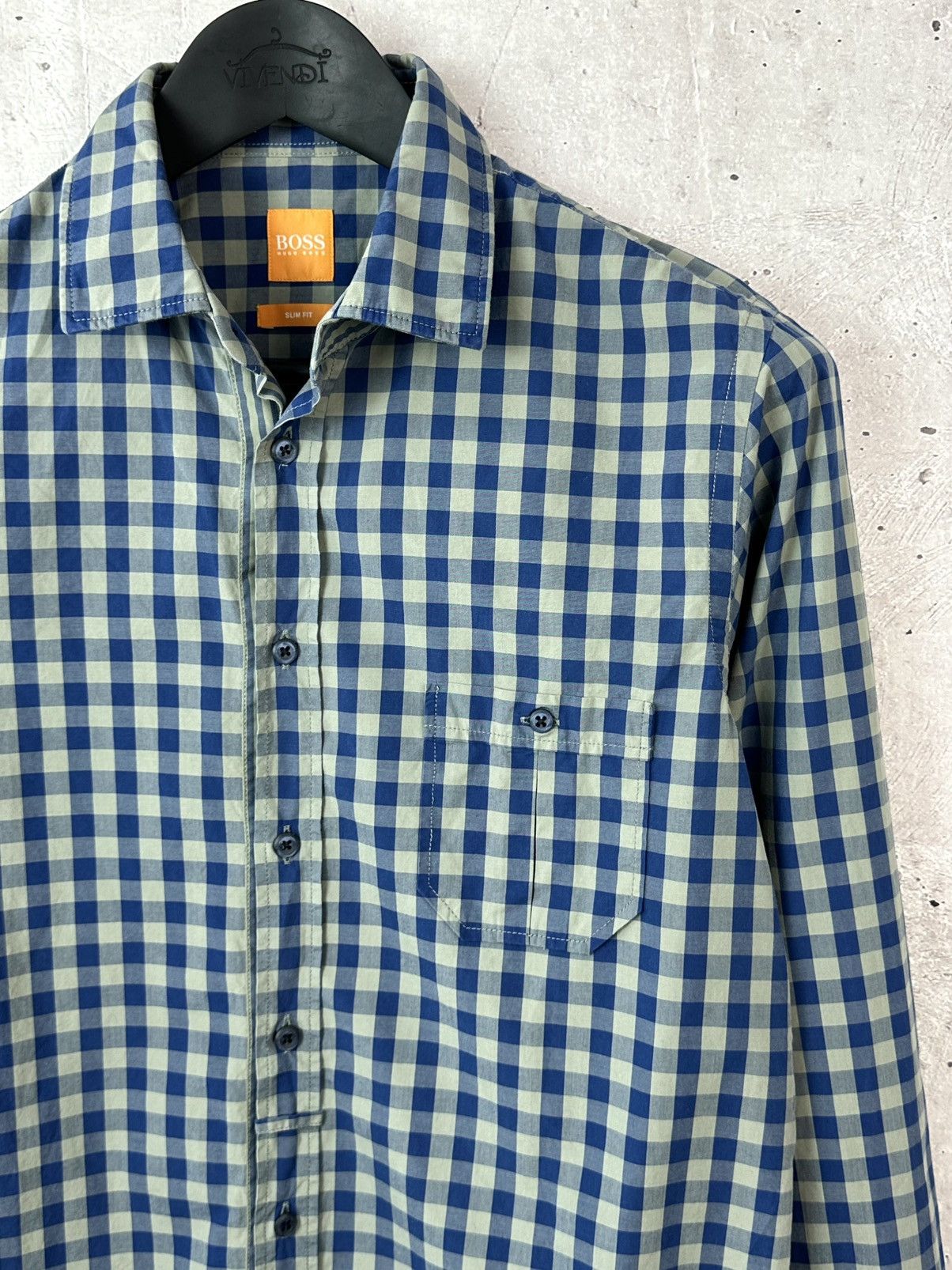 Hugo Boss Boss Orange Slim Fit Grey-Blue Cotton Check Men’s Shirt Size US S / EU 44-46 / 1 - 3 Thumbnail
