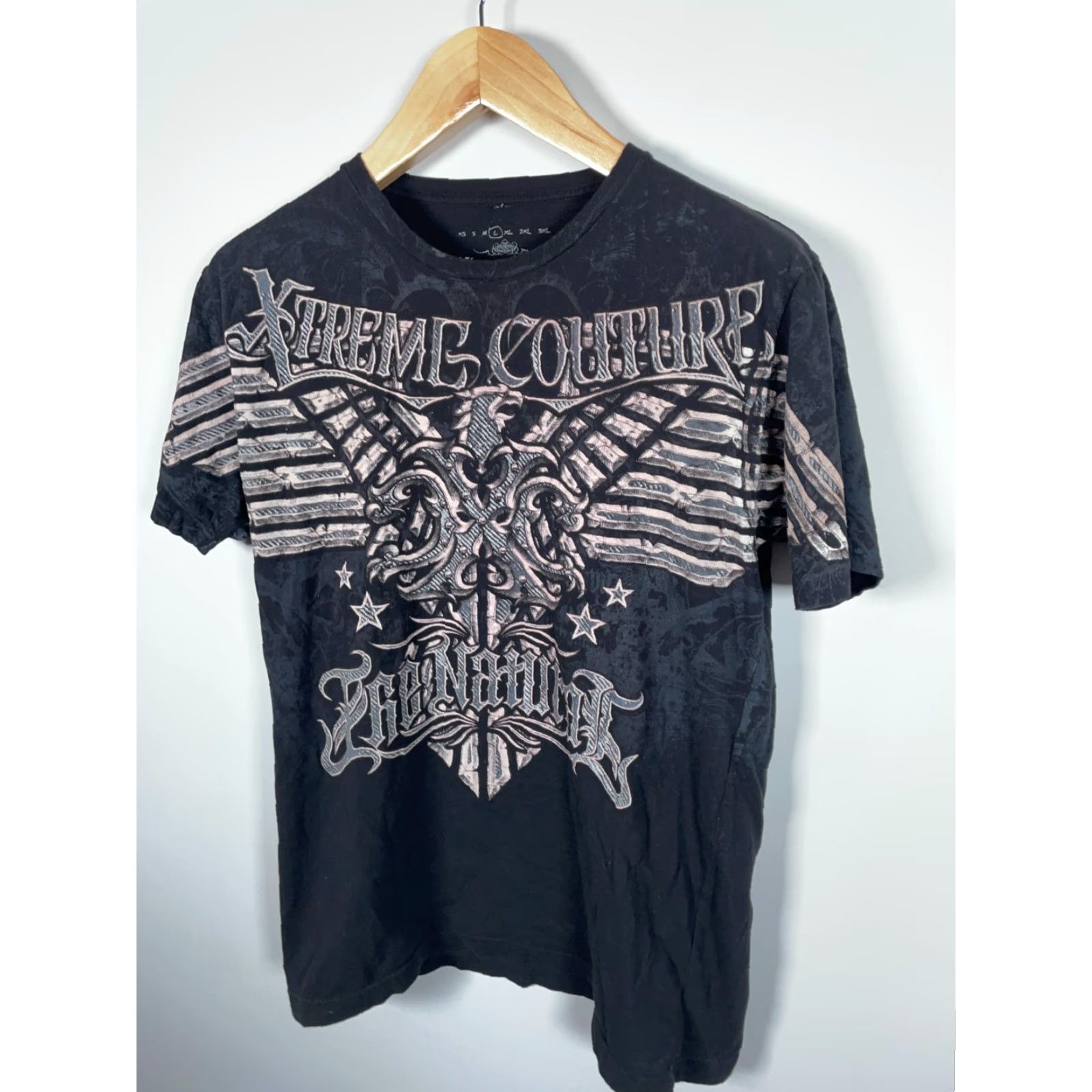 Vintage VINTAGE Xtreme Couture T-Shirt Men Slim Large Black Double-Sided Graphic Print Skull Tribal Y2K 2000s Crew Neck Short Sleeve United States 100% Cotton Size US L / EU 52-54 / 3 - 7 Thumbnail