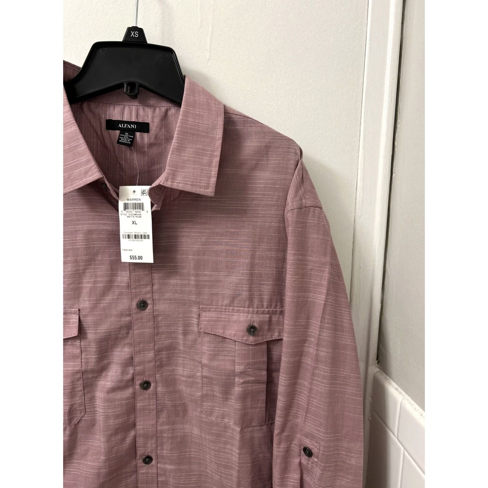 Alfani VINTAGE Alfani Shirt Mens XL Matte Rose Red Button-Down Pockets Long Sleeve Mens Regular Fit Dress Shirt Size US XL / EU 56 / 4 - 6 Thumbnail