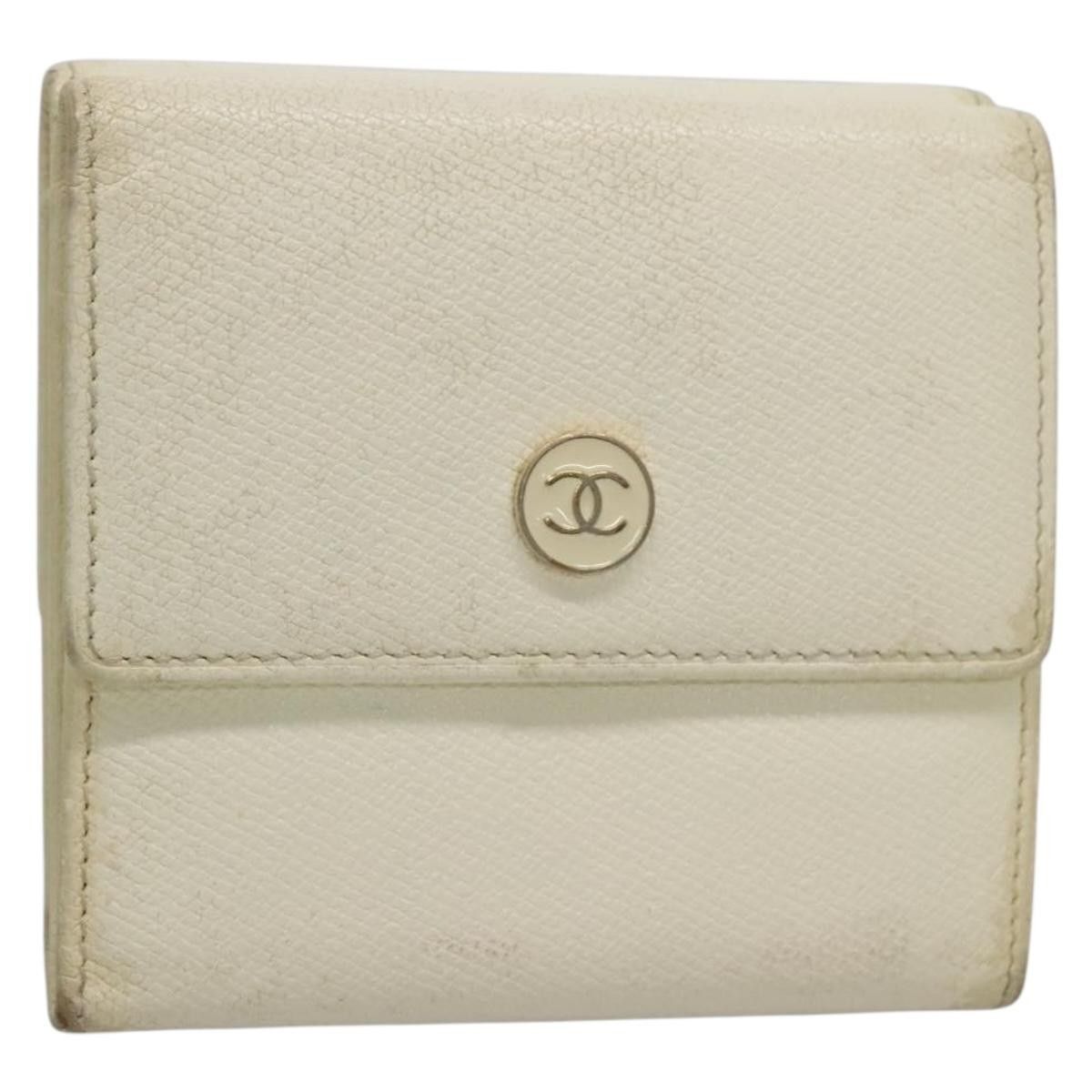 Chanel Chanel Bifold Wallet Leather White Gold CC Size ONE SIZE - 1 Thumbnail
