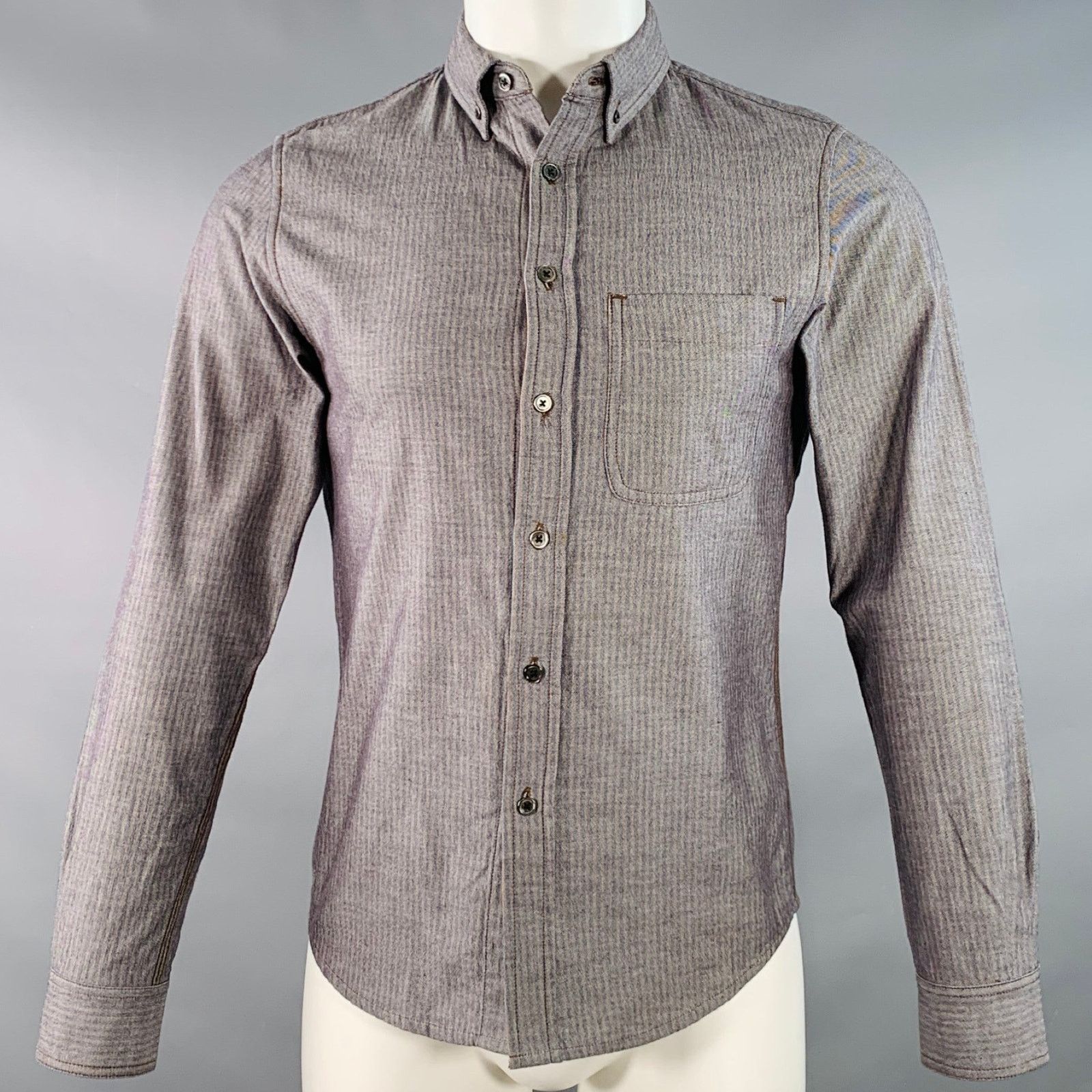 Wings + Horns Yellow Charcoal Stripe Cotton One Pocket Long Sleeve Shirt Size US XS / EU 42 / 0 - 1 Thumbnail