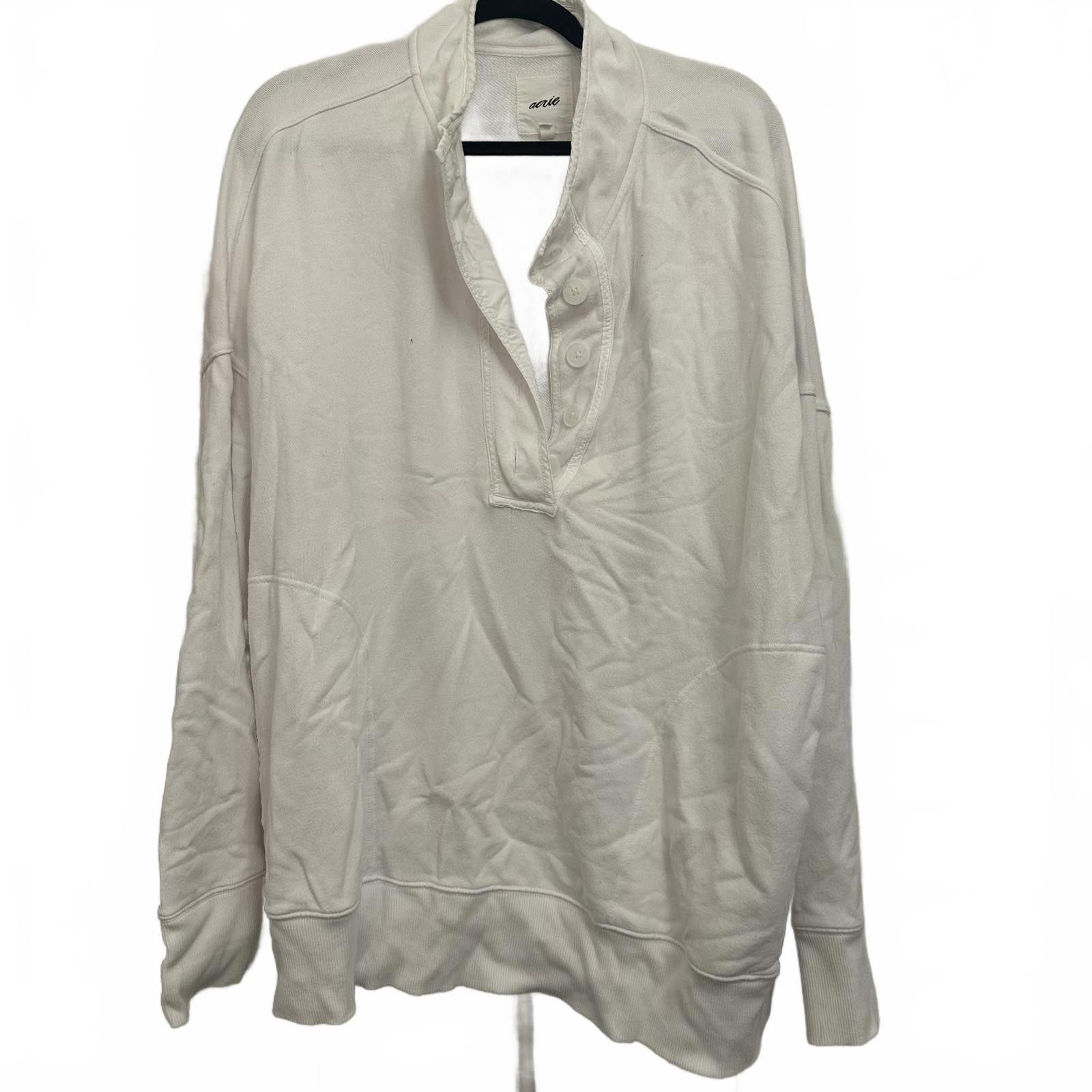Designer Aerie Soft Touch White Henley Sweatshirt Size XXL / US 16-18 / IT 52-54 - 1 Thumbnail