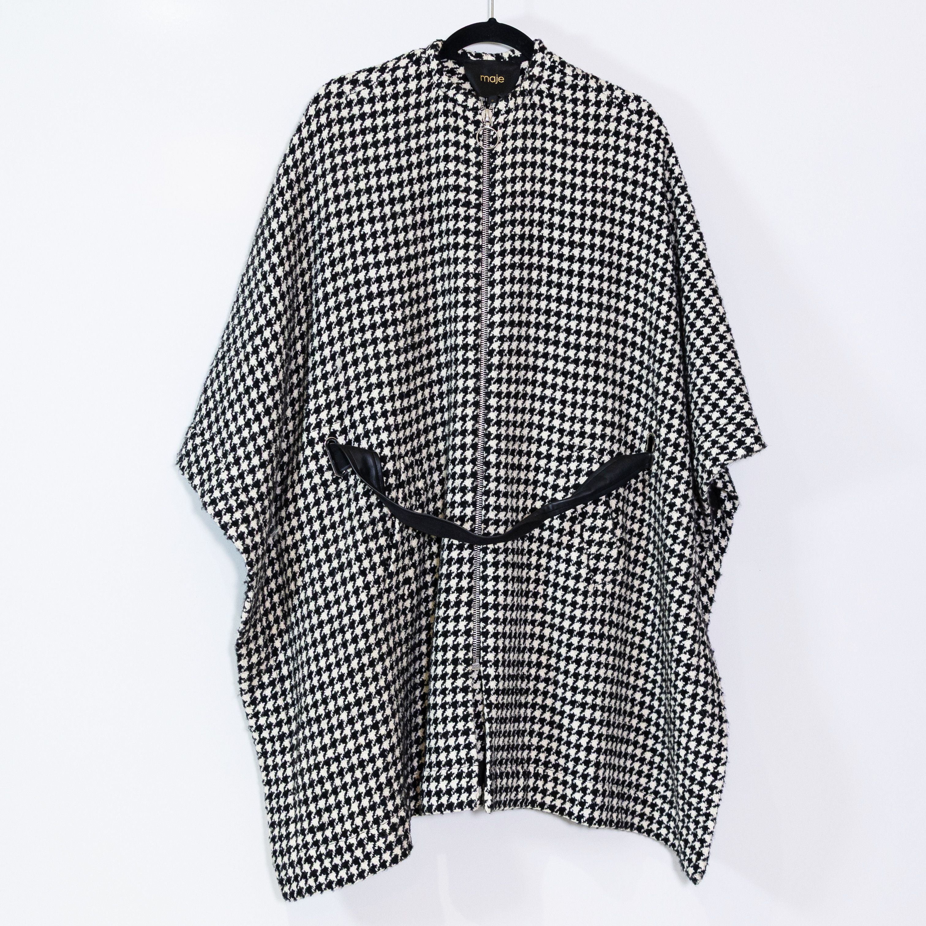 Maje Maje Giro Belted Black White Wool Blend Size L / US 10 / IT 46 - 1 Thumbnail