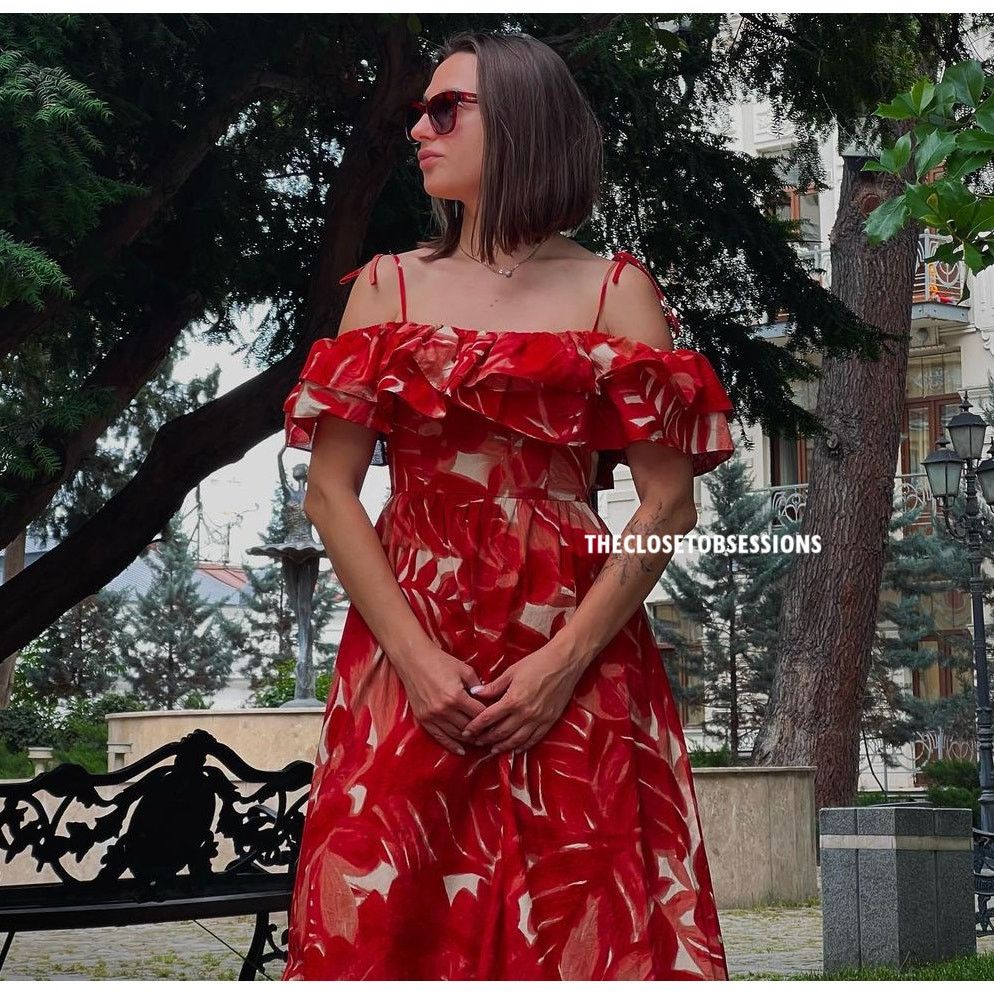 Zara ZARA Red Ruffled Maxi Dress NWT Size S / US 4 / IT 40 - 12 Thumbnail