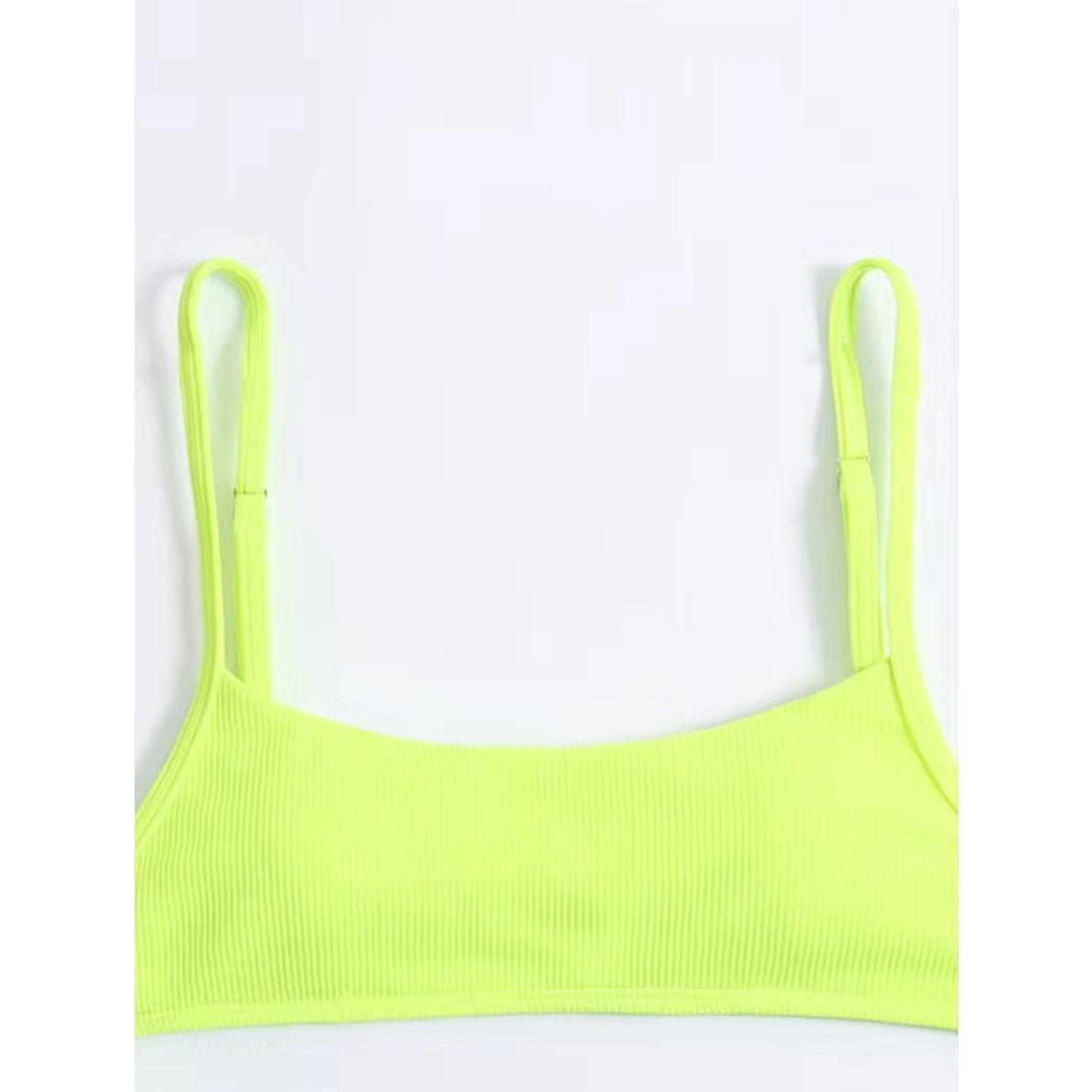 Other Athletic Style Rib Knit High Cut Thong Bikini Neon Yellow Size ONE SIZE - 3 Thumbnail