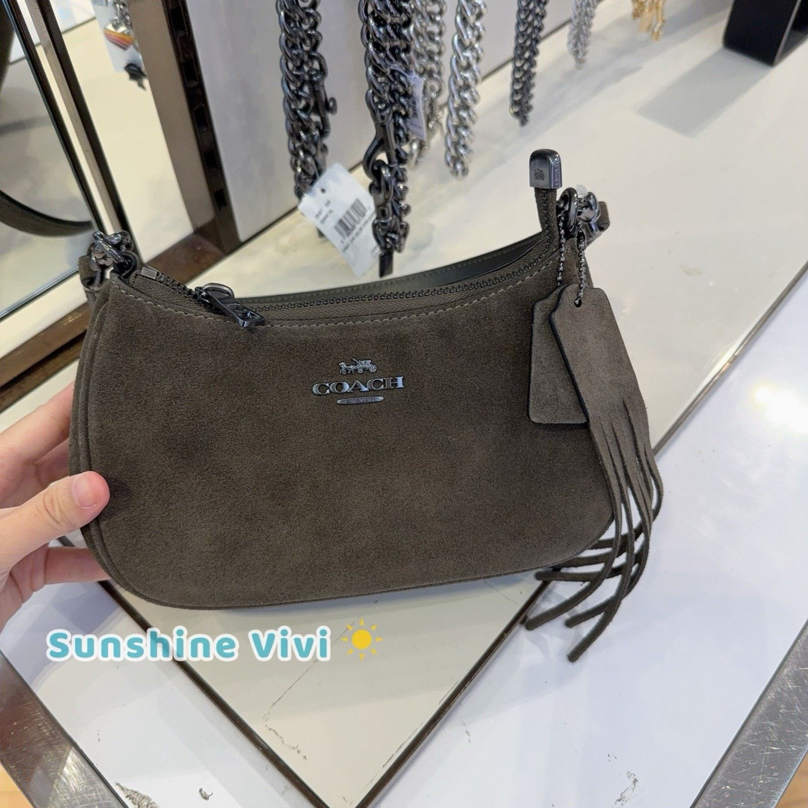 Coach NWT Coach Teri Mini Crossbody Bag CCE42 suede/Qb/Army Green Size ONE SIZE - 1 Thumbnail