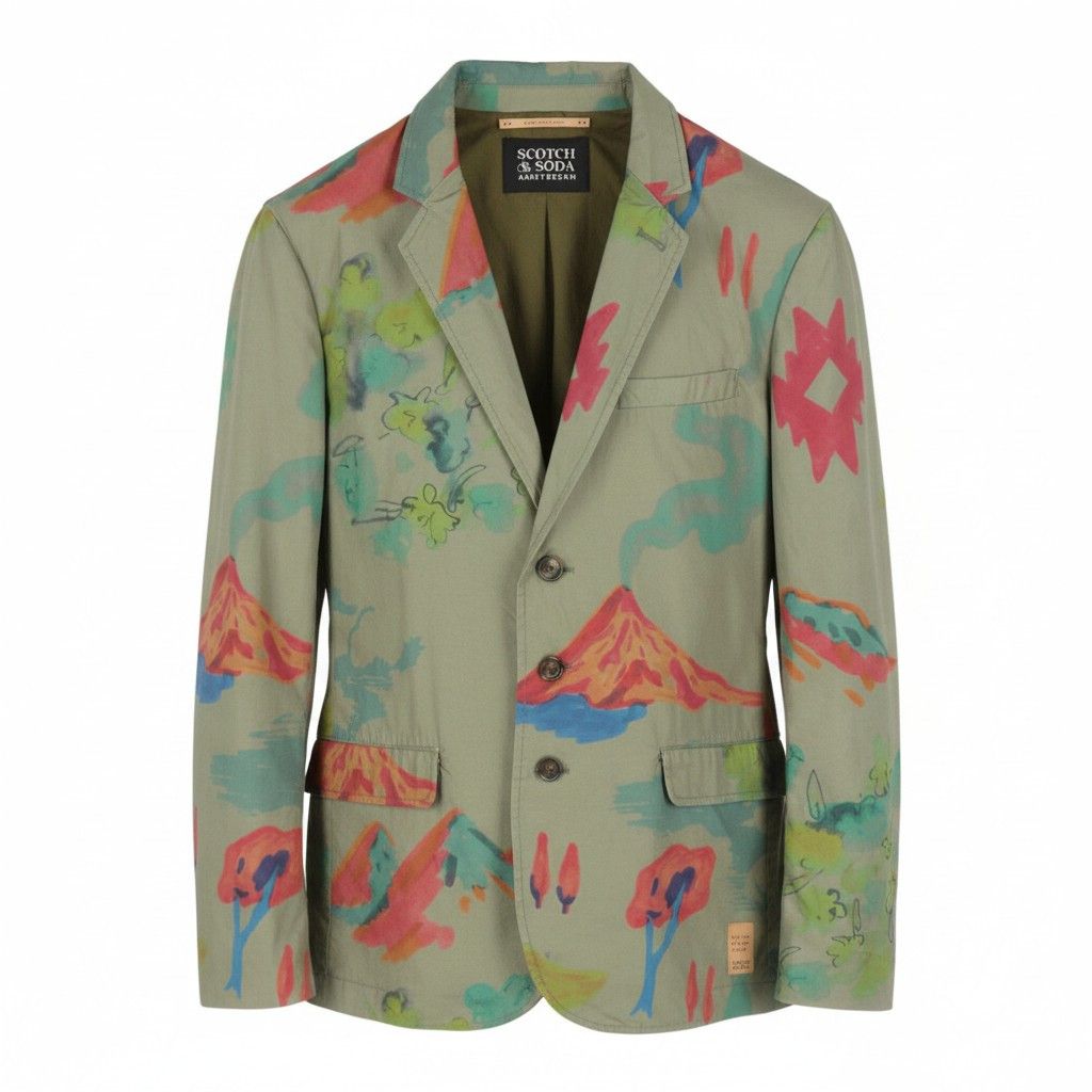Scotch & Soda M Green Patterned Notch Lapel Single Breasted Blazer 91048 Size 38R - 1 Thumbnail