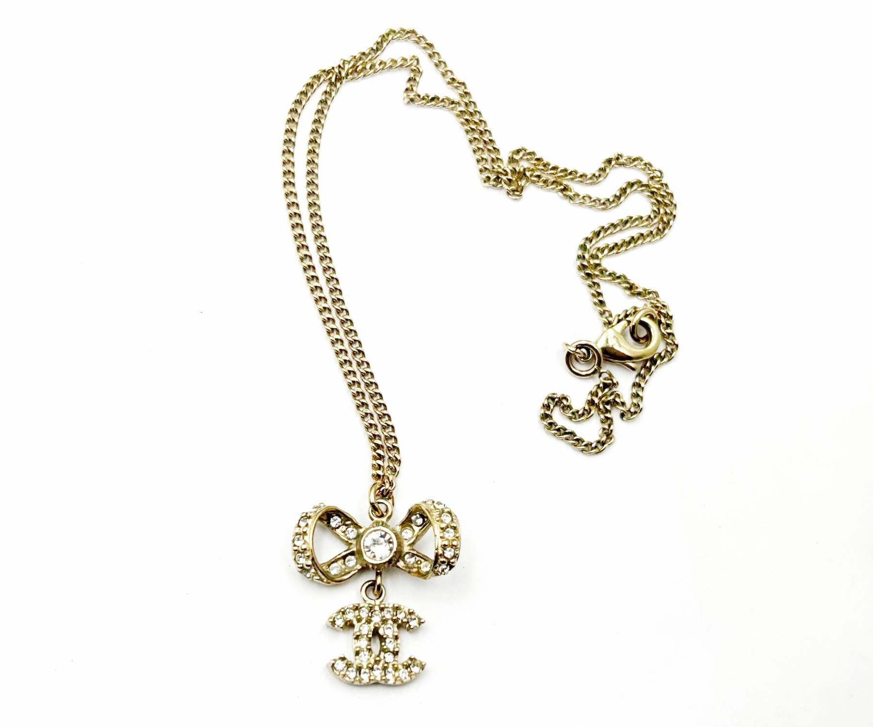 Chanel Gold Ribbon CC Crystal Necklace
