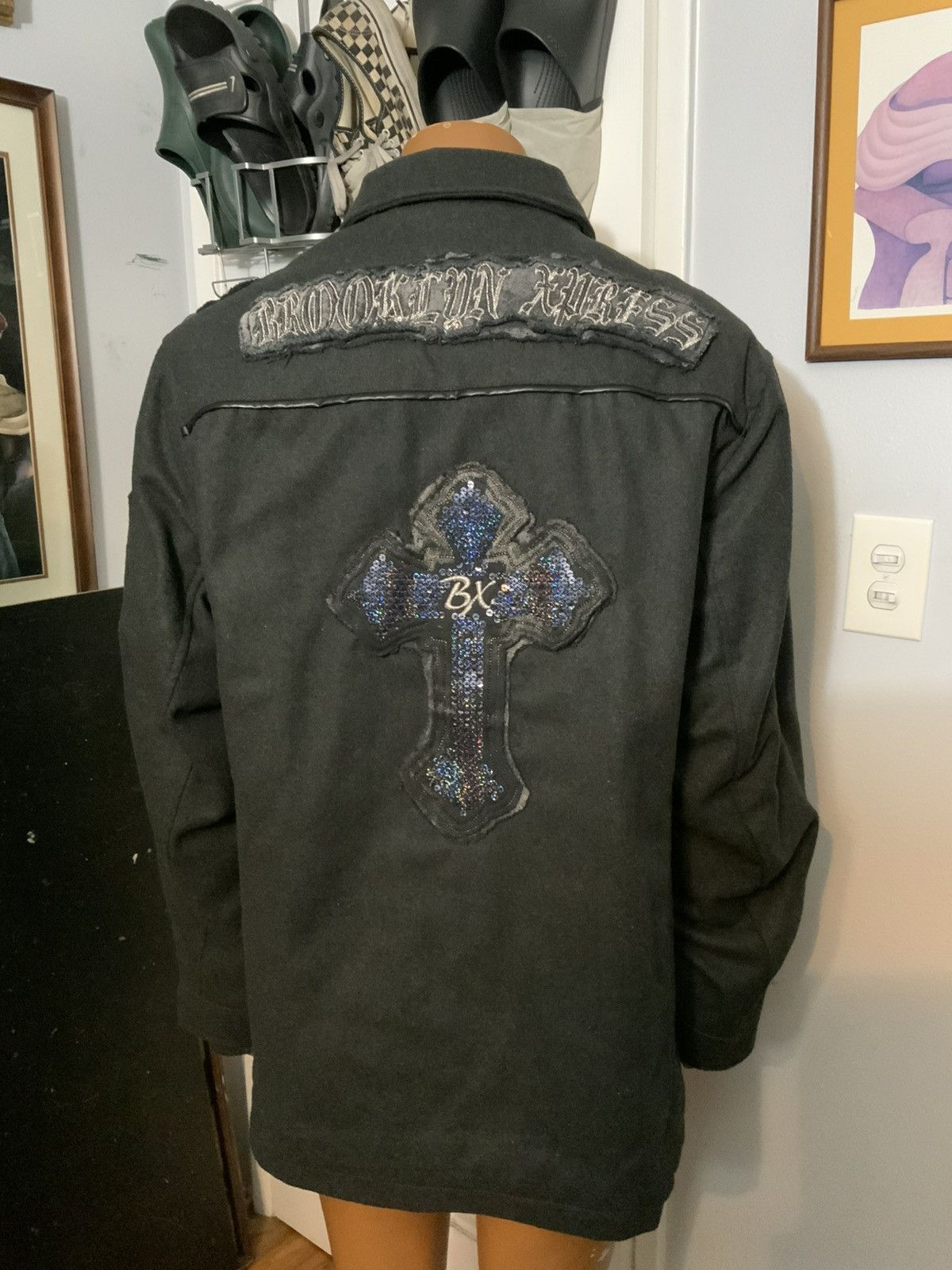 Vintage Y2K 2000s Brooklyn Xpress Skull Cross Cyber Grunge Pea Coat Size US XXL / EU 58 / 5 - 13 Thumbnail