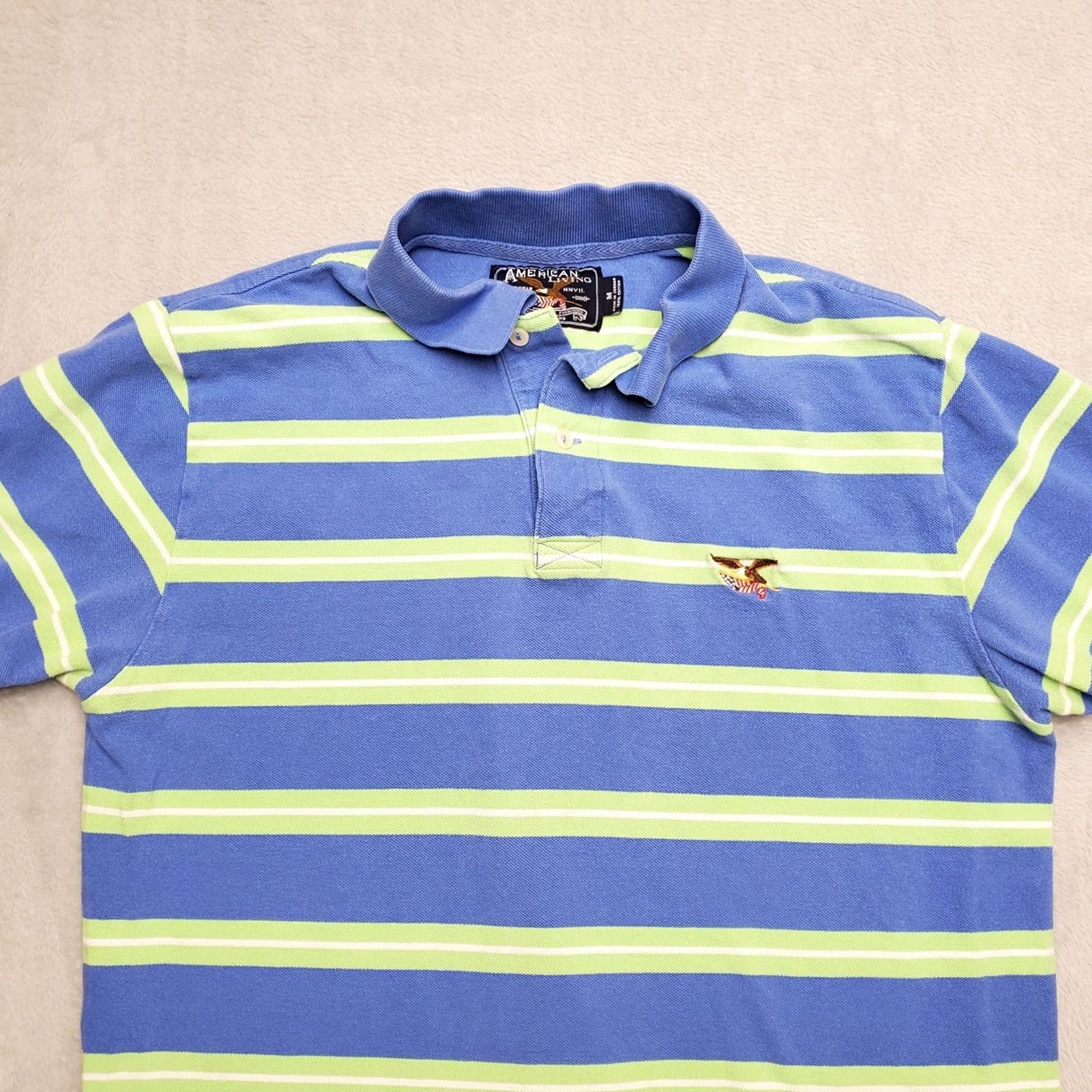 Vintage VINTAGE American Living Polo Shirt Men M Blue Green Stripe 100% Cotton Short Sleeve Embroidered Logo Navy/Blue Size US M / EU 48-50 / 2 - 2 Thumbnail