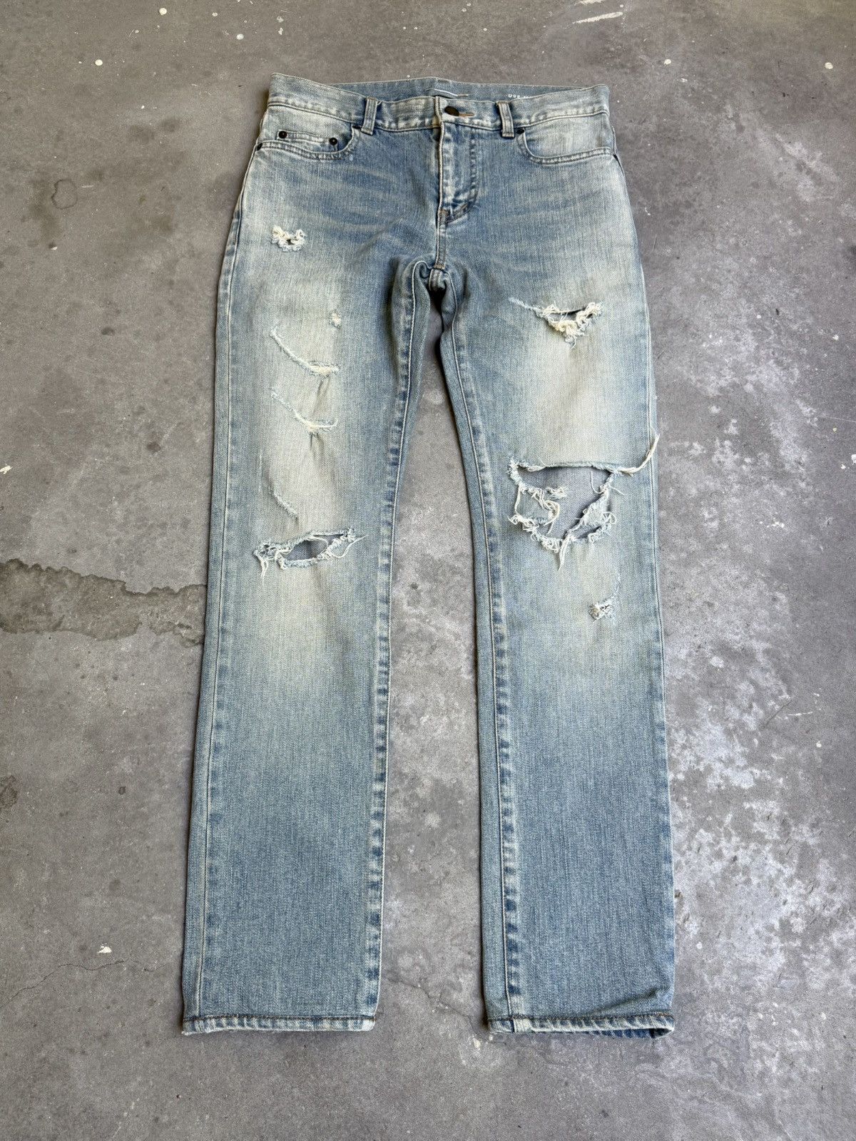 Saint Laurent Paris SS19 Saint Laurent blue distressed crash denim jeans Size US 28 / EU 44 - 1 Thumbnail