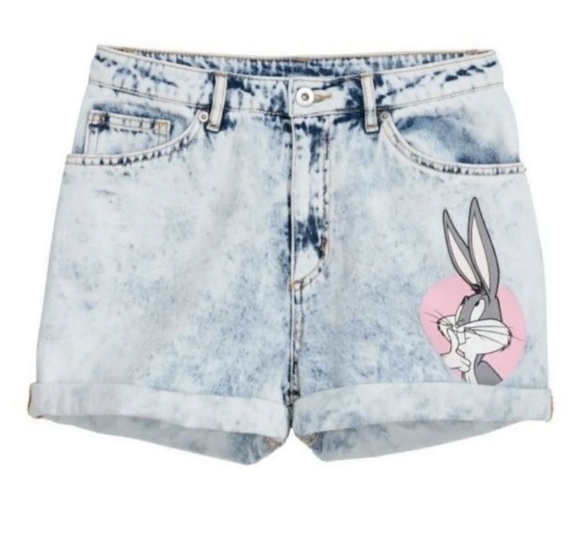 H&M Bugs bunny looney tunes acid wash Jean shorts cartoon Size 28" / US 6 / IT 42 - 1 Thumbnail