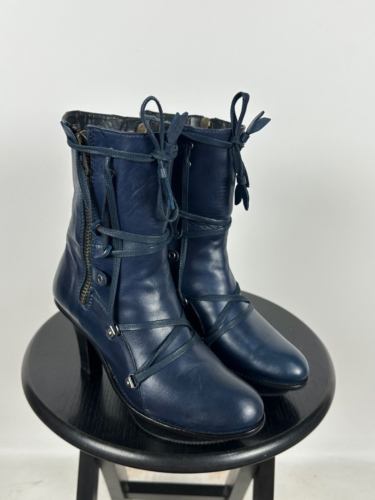 Marithe + Francois Girbaud Marithé + François Girbaud Navy Blue Leather Heeled Boots Size US 6 / IT 36 - 3 Thumbnail