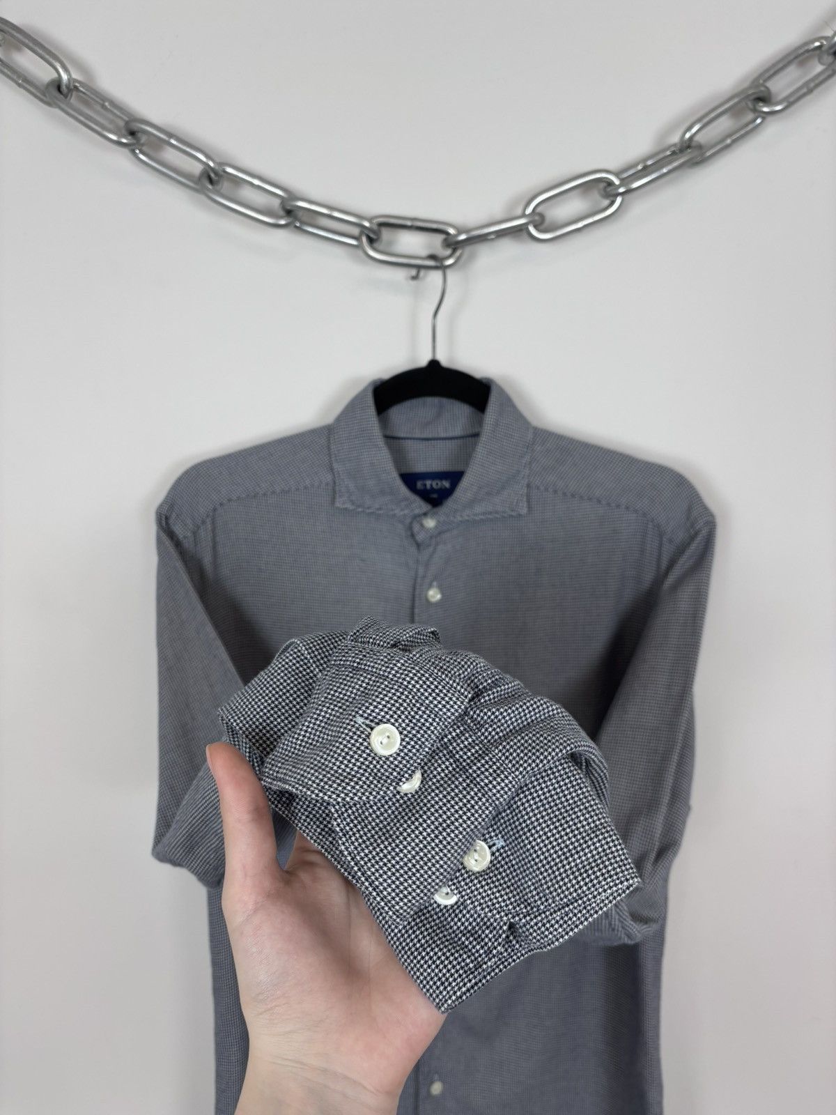 Eton Eton Men’s Navy Blue White Long Sleeve Shirt Houndstooth Size US S / EU 44-46 / 1 - 6 Thumbnail
