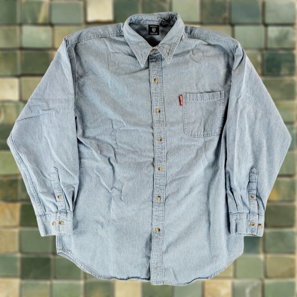 Vintage Looney Tunes Warner Bros Button Down Denim Shirt Striped Embroidered Mens L Blue Shirt Mens L Denim Shirt Size US L / EU 52-54 / 3 - 1 Thumbnail