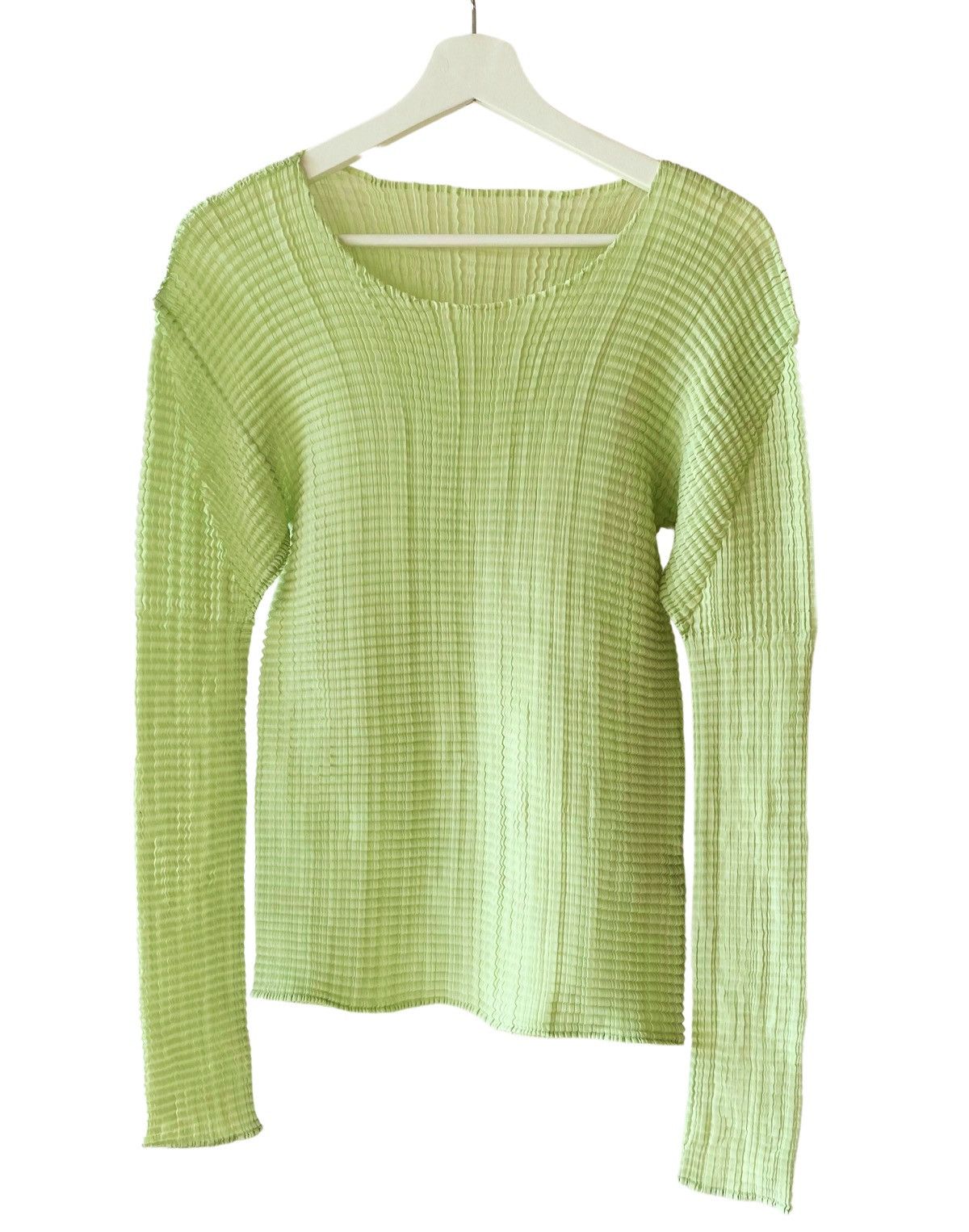 Issey Miyake Issey Miyake Light Green Pleated Top Size ONE SIZE - 1 Thumbnail