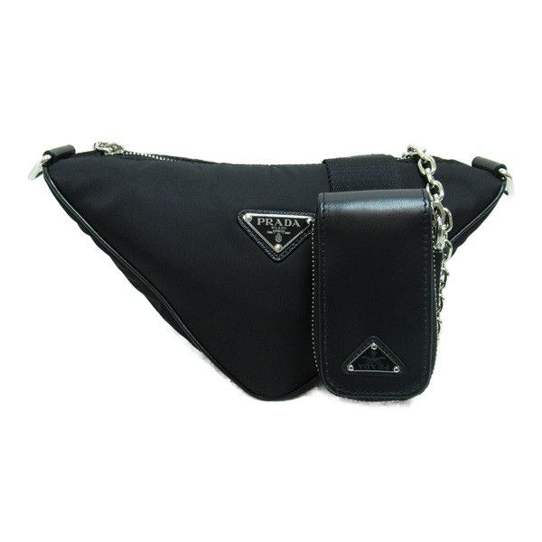 image of Prada Tessuto Triangle Chain Shoulder Bag in Black, Women's