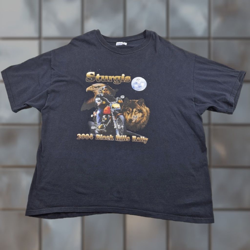 Hanes VINTAGE Hanes Beefy-T Sturgis Black Hills Rally Shirt Mens 2XL Black Wolf Moon Graphic 2004 Rally Biker Shirt Mens Size US XXL / EU 58 / 5 - 1 Thumbnail