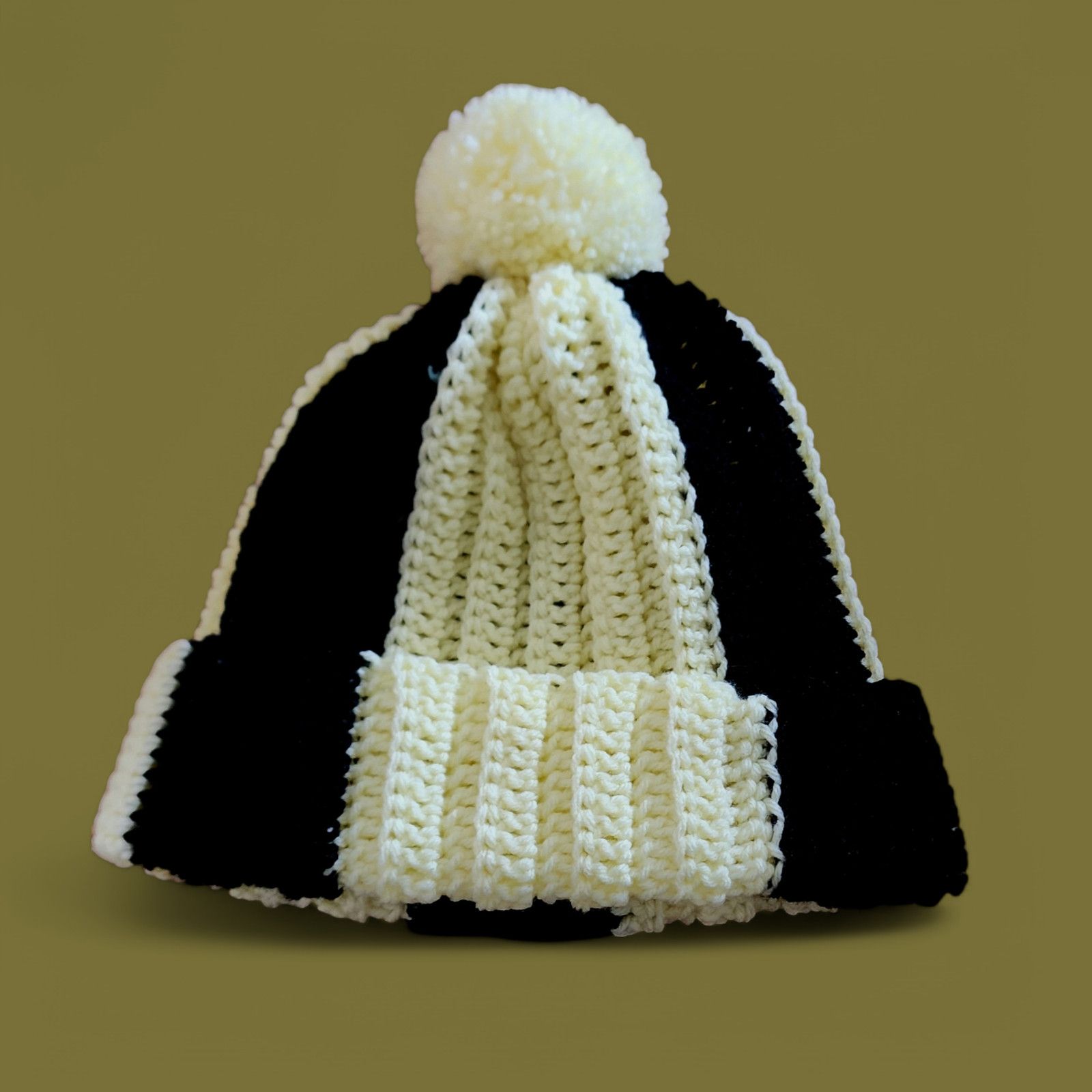 Handmade Handcrafted crocheted yellow and black winter beanie Size ONE SIZE - 1 Thumbnail