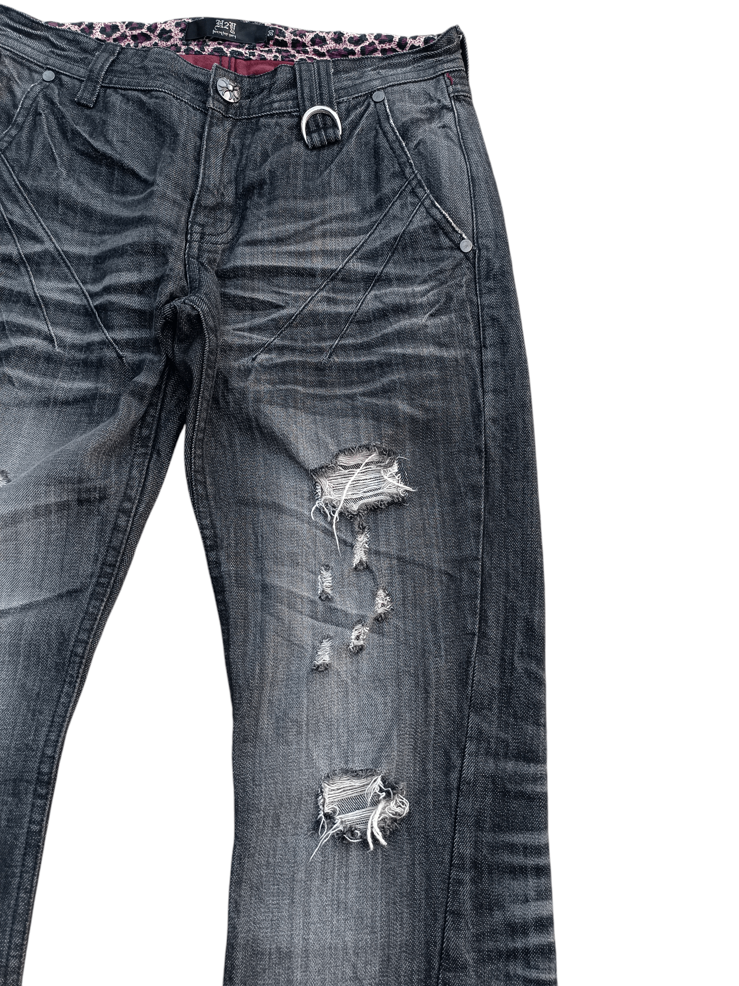 Japanese Brand RARE💥JAPANESE BRAND DENIM FLARE DISTRESED EMBROIDERY JEANS Size US 29 - 2 Thumbnail