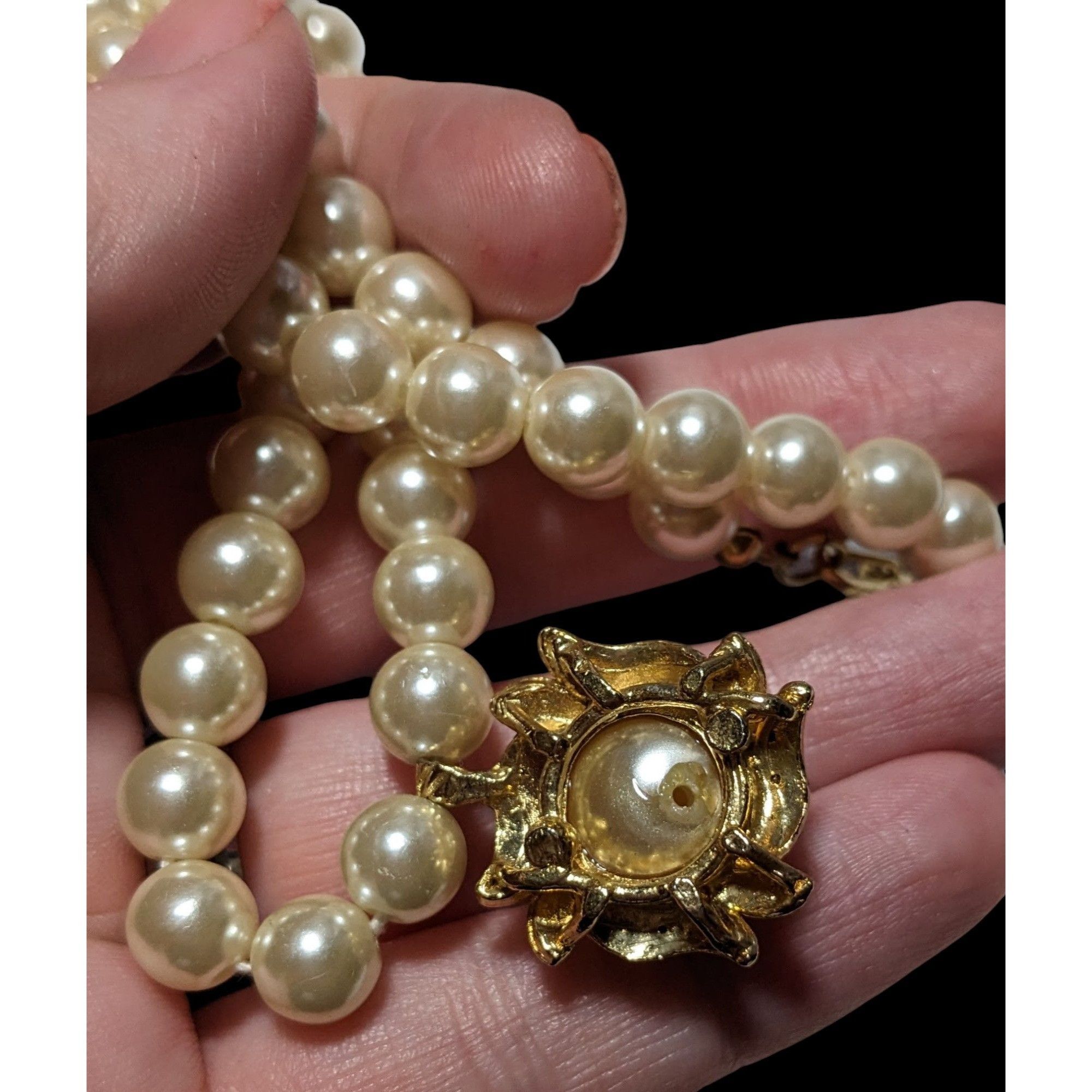 Other Vintage Floral Gold Pearl Rhinestone Pendant Necklace Size ONE SIZE - 6 Thumbnail