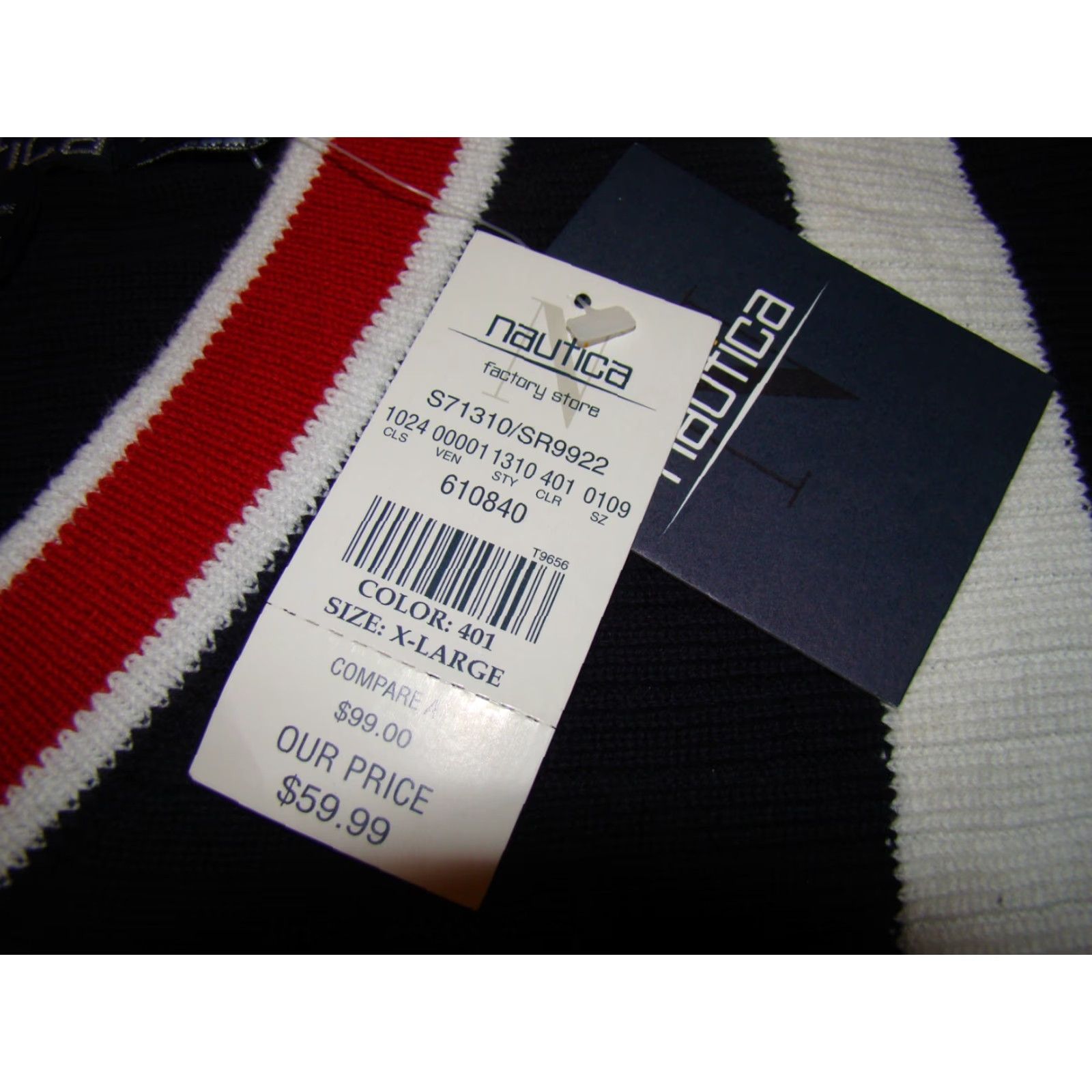 Nautica Nautica Mens XL Horizontal Knit V Neck Red White Blue Striped Sweater Size US XL / EU 56 / 4 - 3 Thumbnail